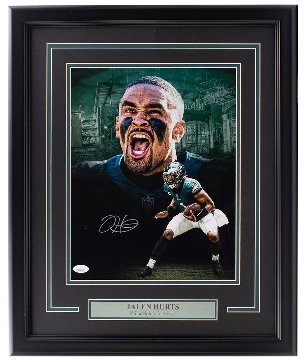 Jalen Hurts Autographed Signed Framed Philadelphia Eagles 11x14 Football Photo Collage with JSA Certificate - Perfect for Eagles Fans, Sports Memorabilia Collectors, and Man Cave Decor