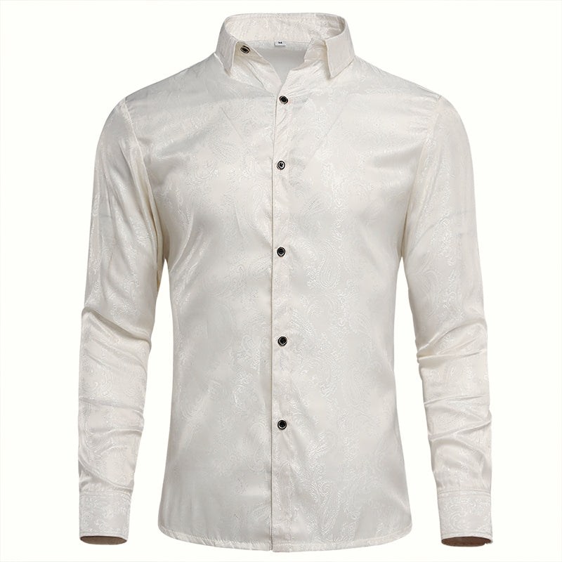 Slim Fit Embroidered White Paisley Shirt for Men - Stylish Casual Button Down Top for Office, Date Night & Summer Outfits