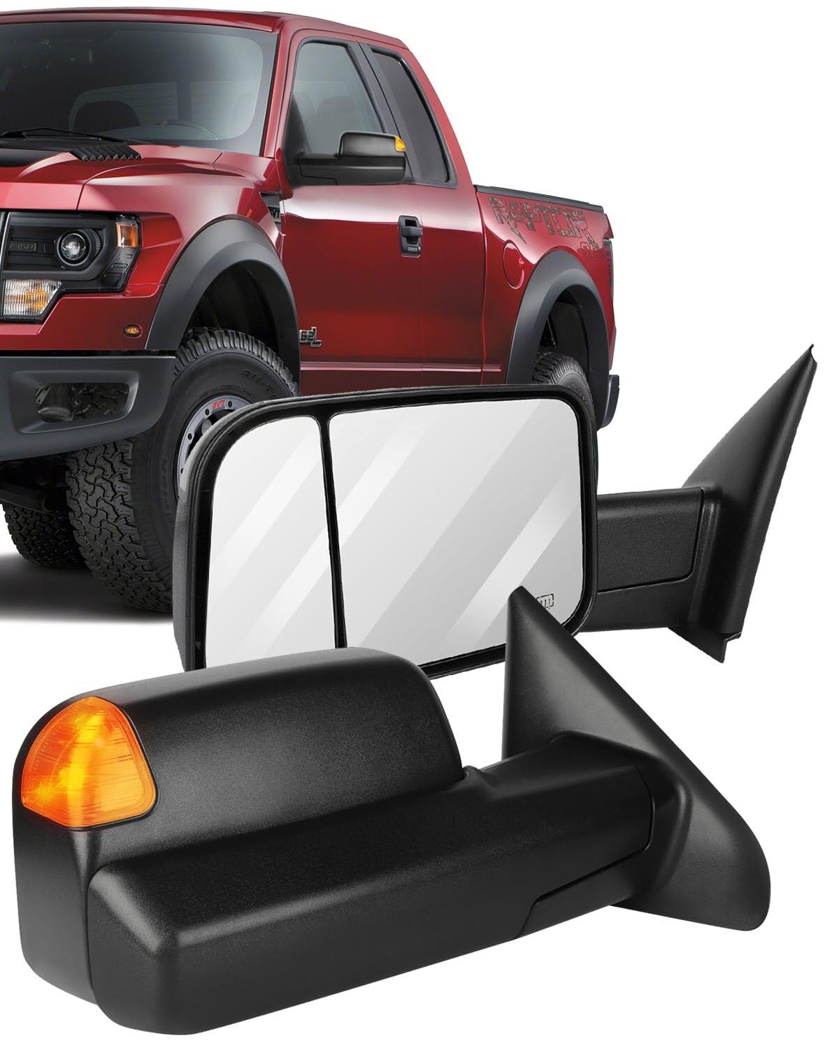ECCPP Power Heated Tow Mirrors with Turn Signal Lights - Compatible with 2002-2008 Dodge Ram 1500/2500/3500 - Driver & Passenger Side Manual Flip-Up Replacement Mirrors - Perfect for Towing, Camping & Off-Road Adventures