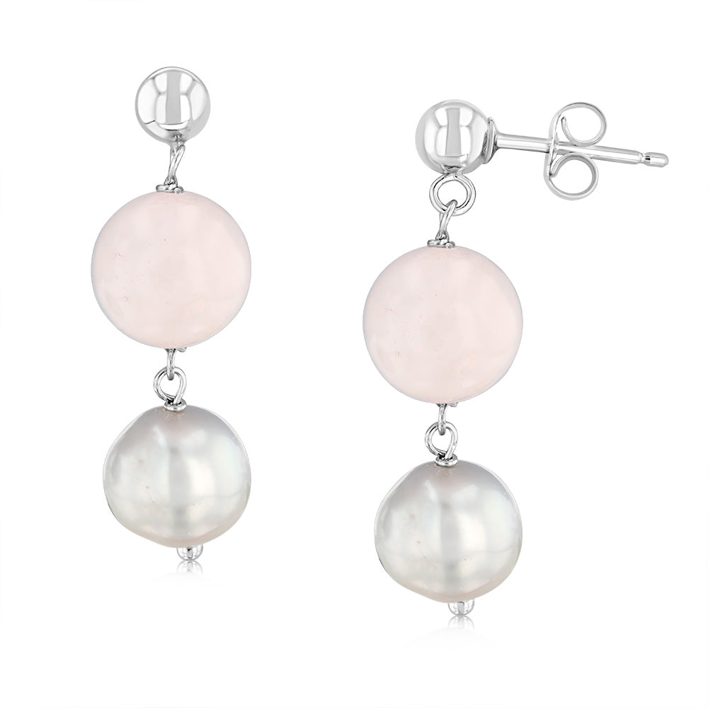 8-9mm Freshwater Grey Pearl Drop Earrings in Sterling Silver - Elegant Jewelry for Women, Perfect for Weddings, Parties & Special Occasions