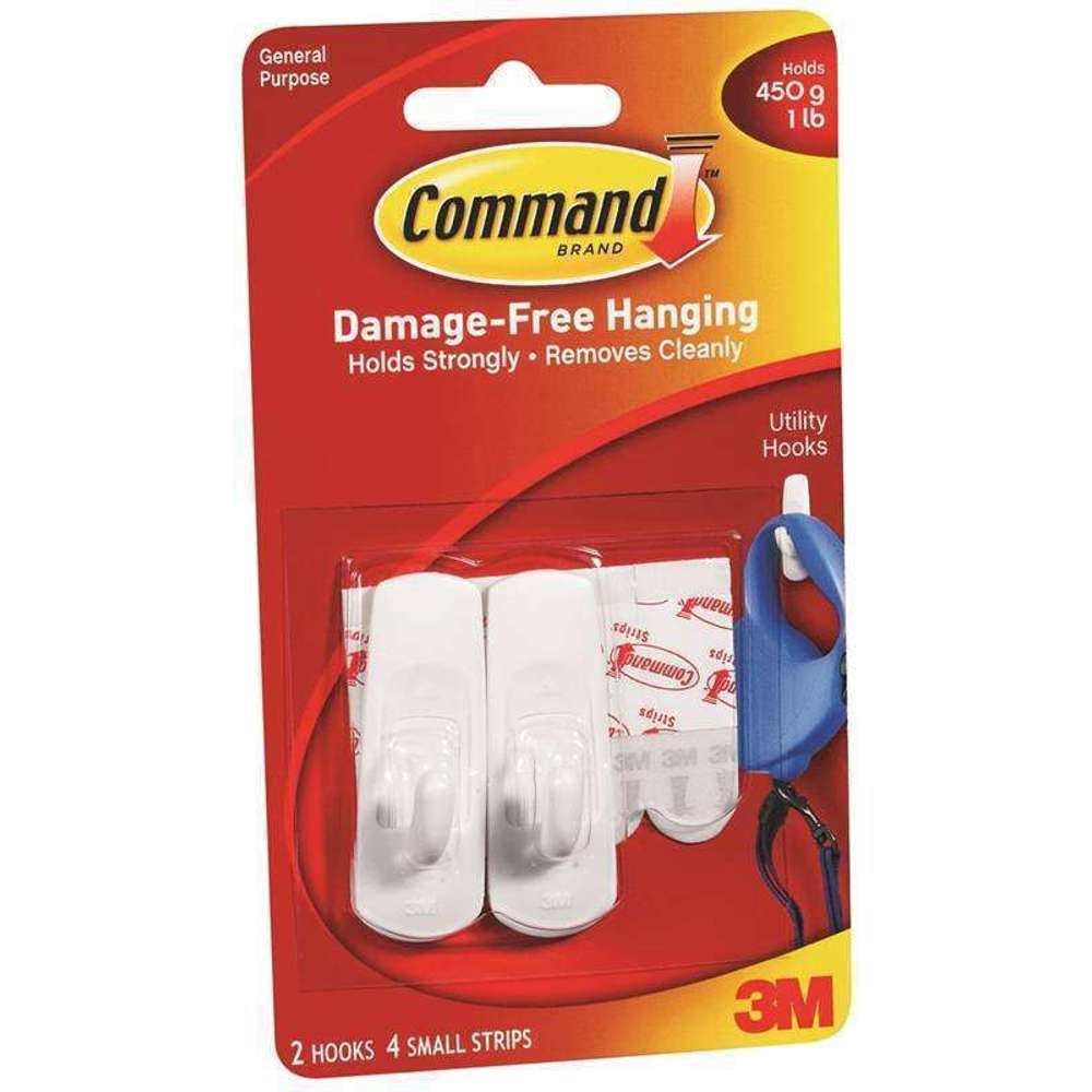 3M Self Adhesive Utility Hooks, 2 Pack - White - Perfect for Organizing Bathrooms, Kitchens, and Offices