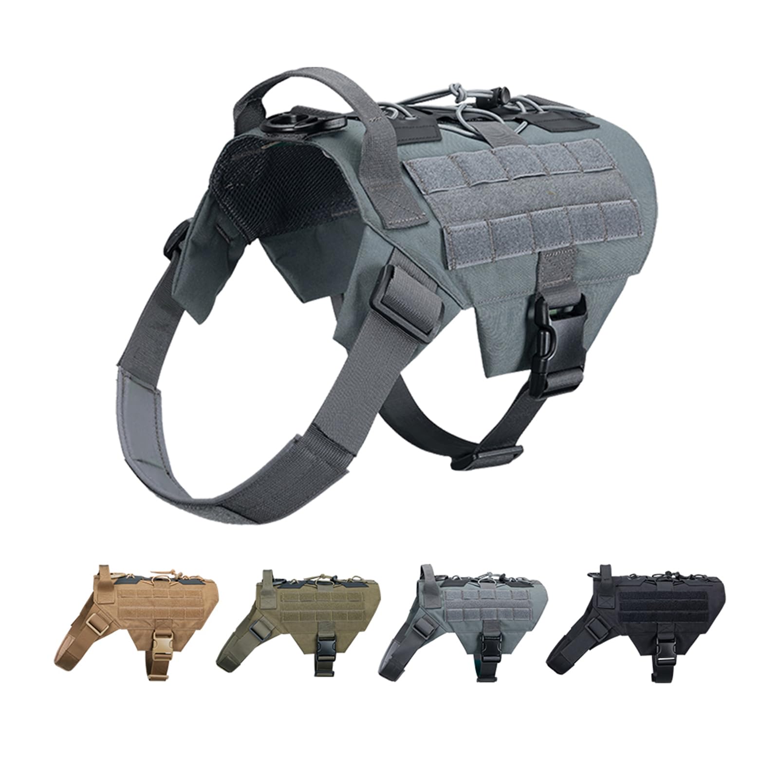 Tactical Military Dog Harness - Adjustable No-Pull Training Vest with Handle for Hunting & Outdoor Activities (Grey, Medium) | Durable Pet Gear for Hiking, Running & Police K9 Work