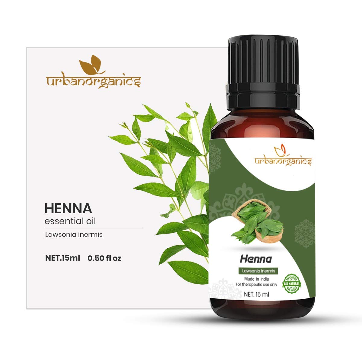 Pure Undiluted Urbanorganics Henna Essential Oil for Hair Growth & Care - 15ml Bottle | Natural Hair Treatment for Dry, Damaged Hair & Scalp Health | Perfect for DIY Hair Masks, Aromatherapy & Relaxation