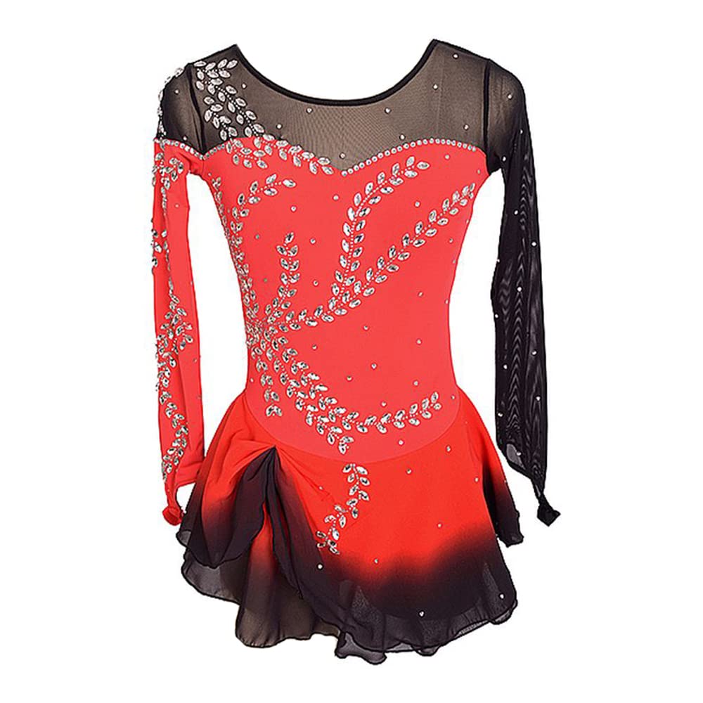 LIUHUO Girls Ice Skating Dress - Red Competition Figure Skating Costume for Kids, Ballroom Dancewear & Ballet Performance Outfit - Perfect for Competitions, Recitals, and Ice Shows