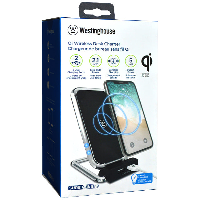 Westinghouse Qi-Certified Fast Wireless Charger Stand for iPhone, Samsung, AirPods - Perfect for Home, Office & Travel Use