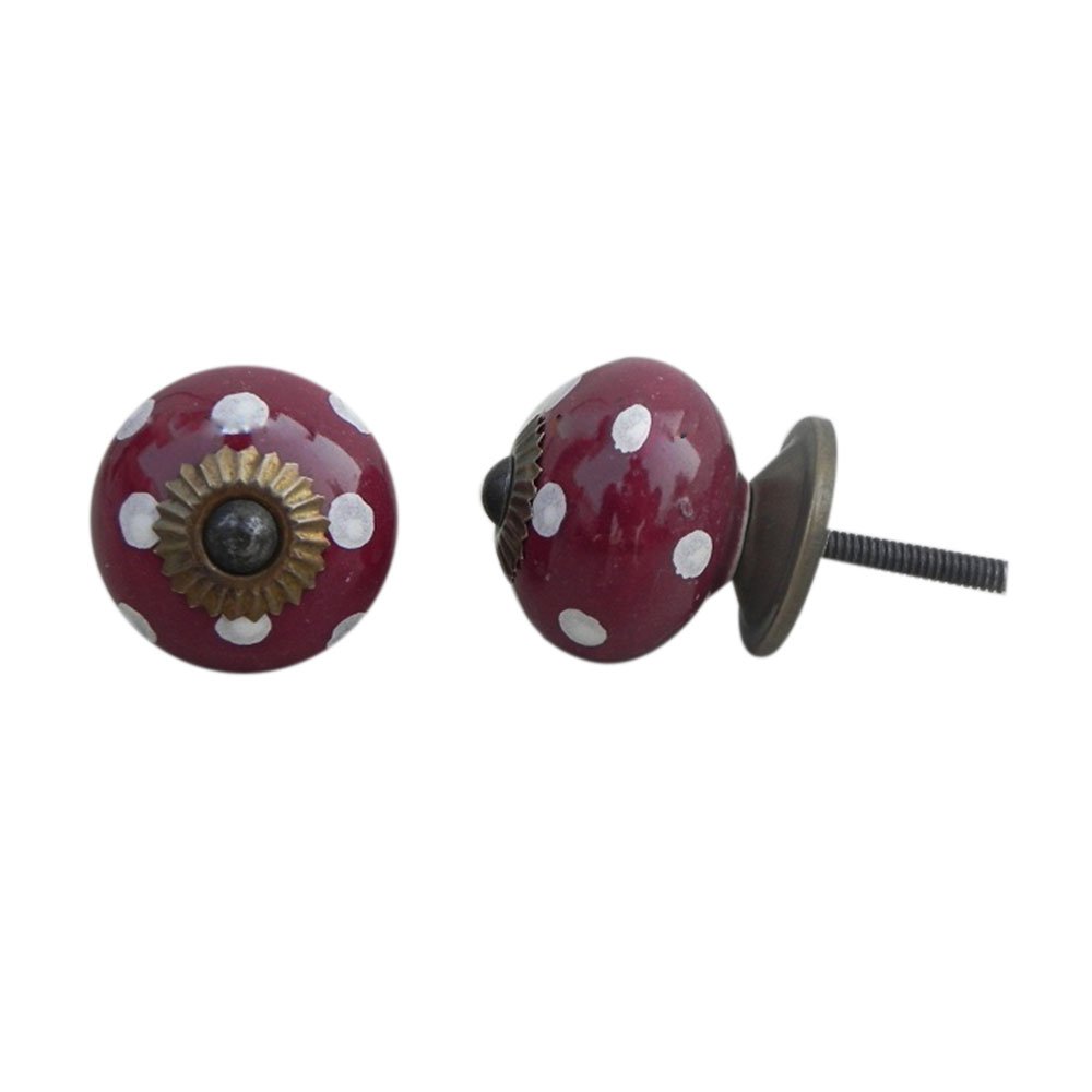 4-Piece Indian Shelf Dot Ceramic Cherry Drawer Knobs - Premium Kitchen Cabinet Hardware & Dresser Pulls for Home Decor - Perfect for Cabinets, Dressers, and Furniture Upgrades
