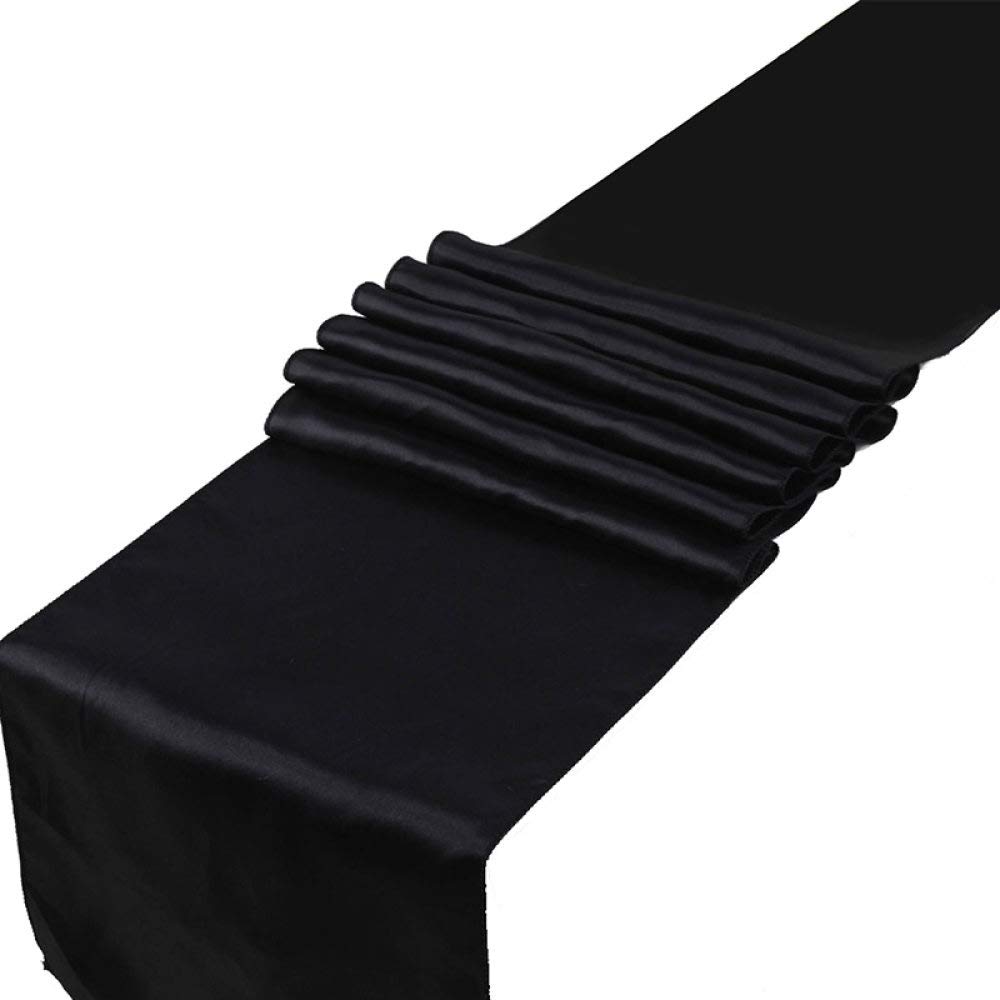 1PC Black Satin Table Runner - Elegant Table Cover for Home, Wedding, Banquet, Party & Hotel Decor - Perfect for Festive Celebrations & Catering Events
