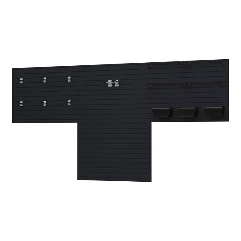 RST Brands Flow Wall 16-Piece Black Plastic Garage Wall Storage Shelf Set - Heavy Duty Organizer for Tools, Sports Gear & Home Storage