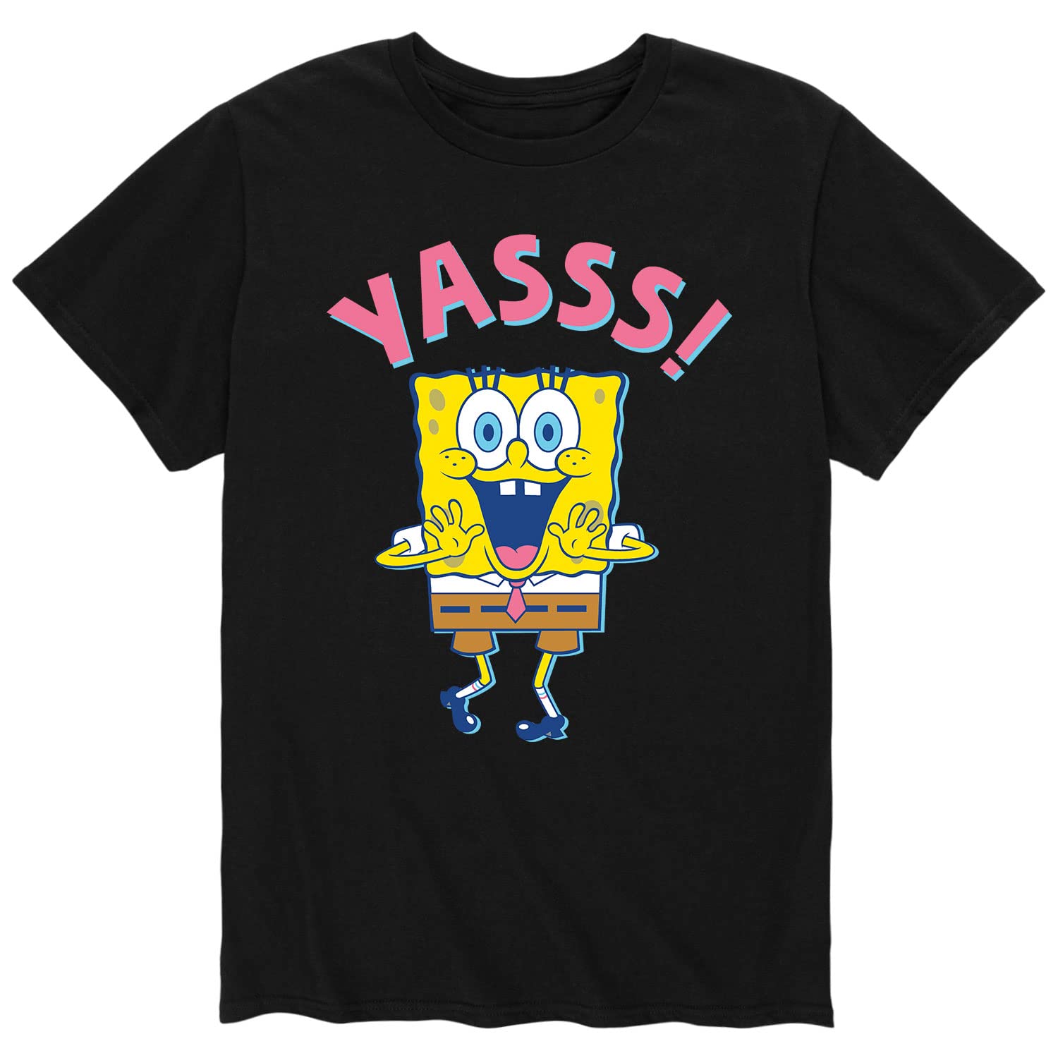 Spongebob Squarepants Yassss Graphic T-Shirt for Men - Funny Cartoon Short Sleeve Tee - Perfect for Casual Wear, Cosplay, and Spongebob Fans