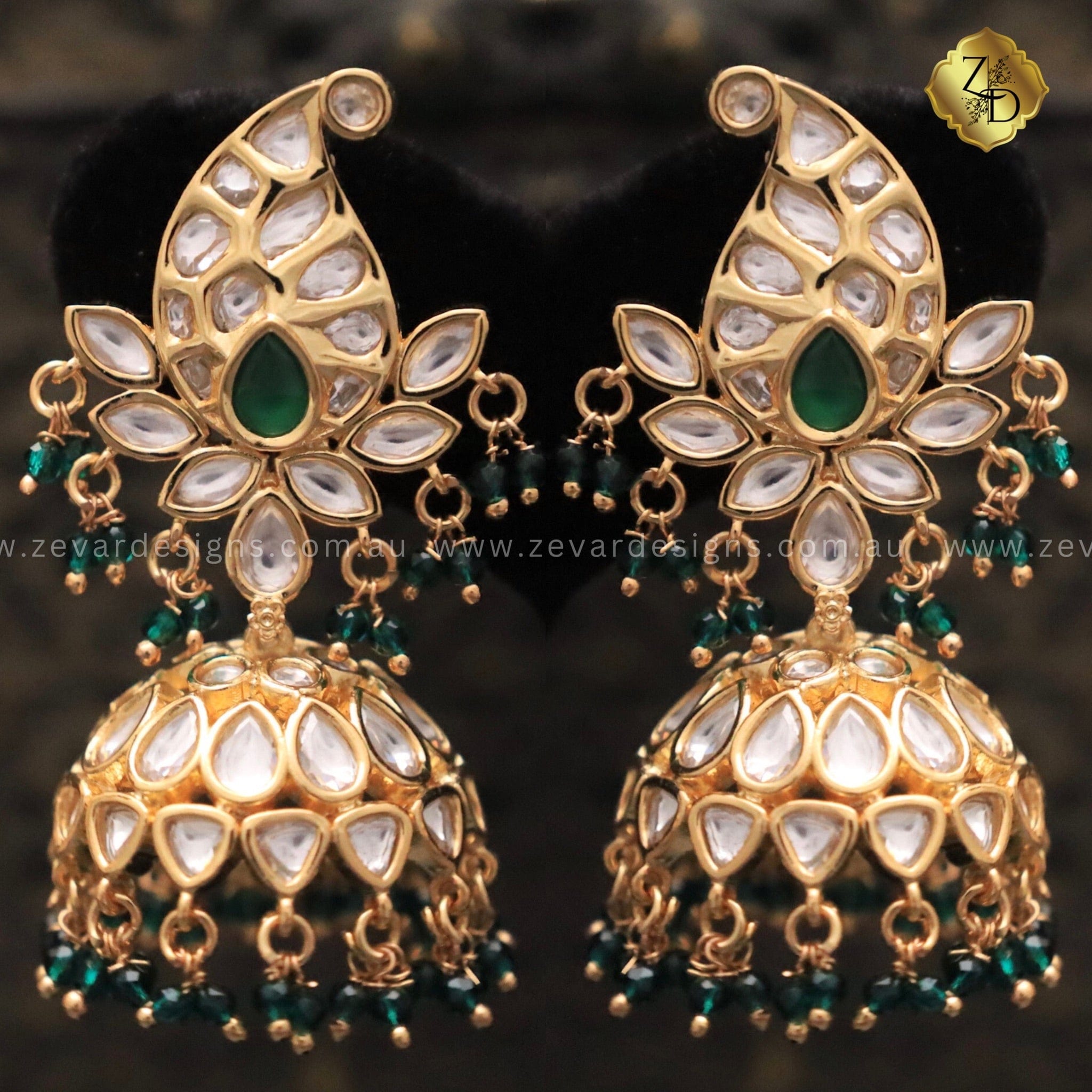 Kundan Polki Jhumki Emerald Green Earrings | Traditional Indian Jewelry for Weddings & Festivals | Perfect for Bridal, Party & Special Occasion Outfits