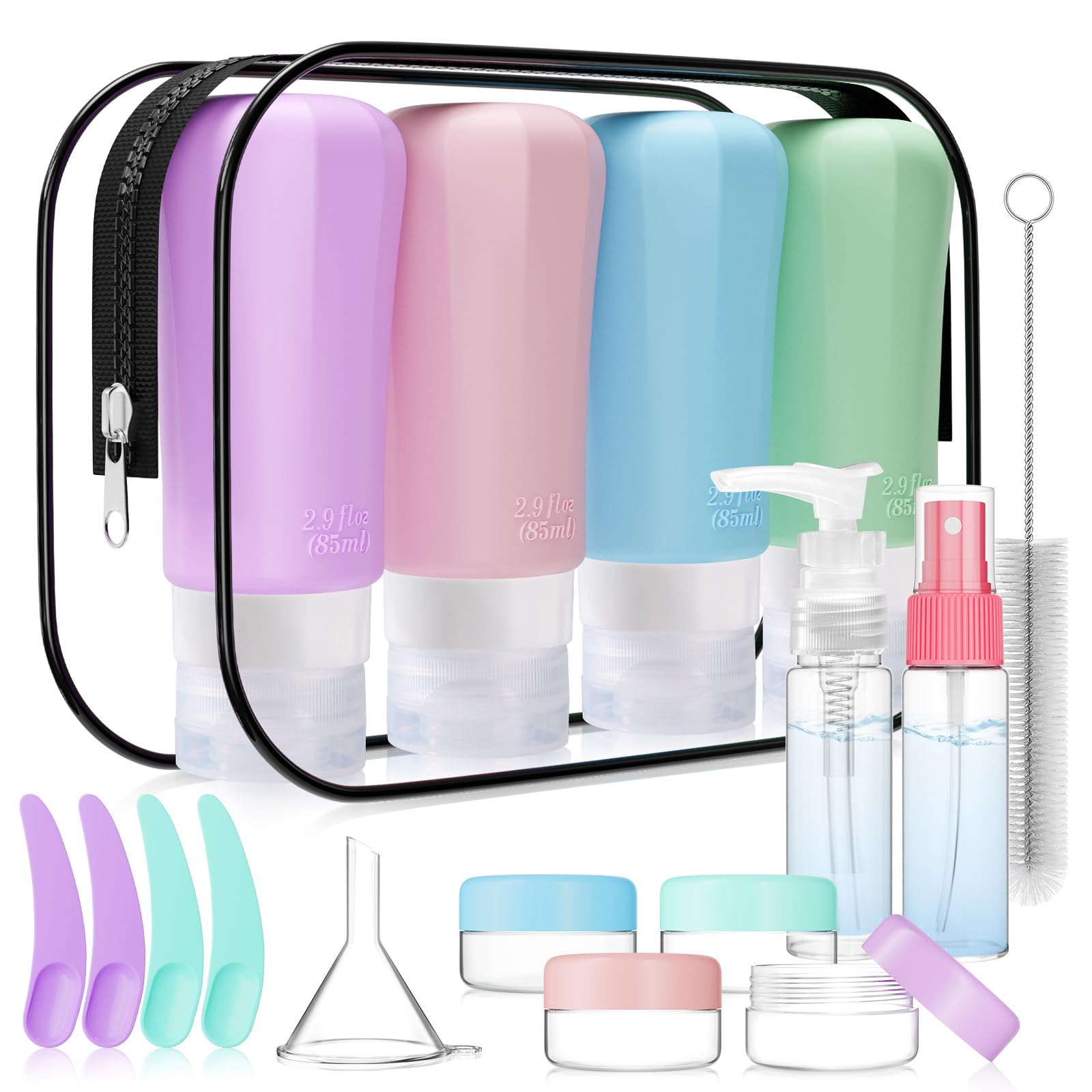 18-Piece Silicone Travel Bottles Set - Leak-Proof TSA Approved Toiletry Containers for Shampoo, Lotion & Cosmetics | Portable Squeeze Bottles for Women's Travel Essentials (Pink & Green) - Perfect for Airplane Carry-On, Gym Bag & Vacation Toiletries Organization