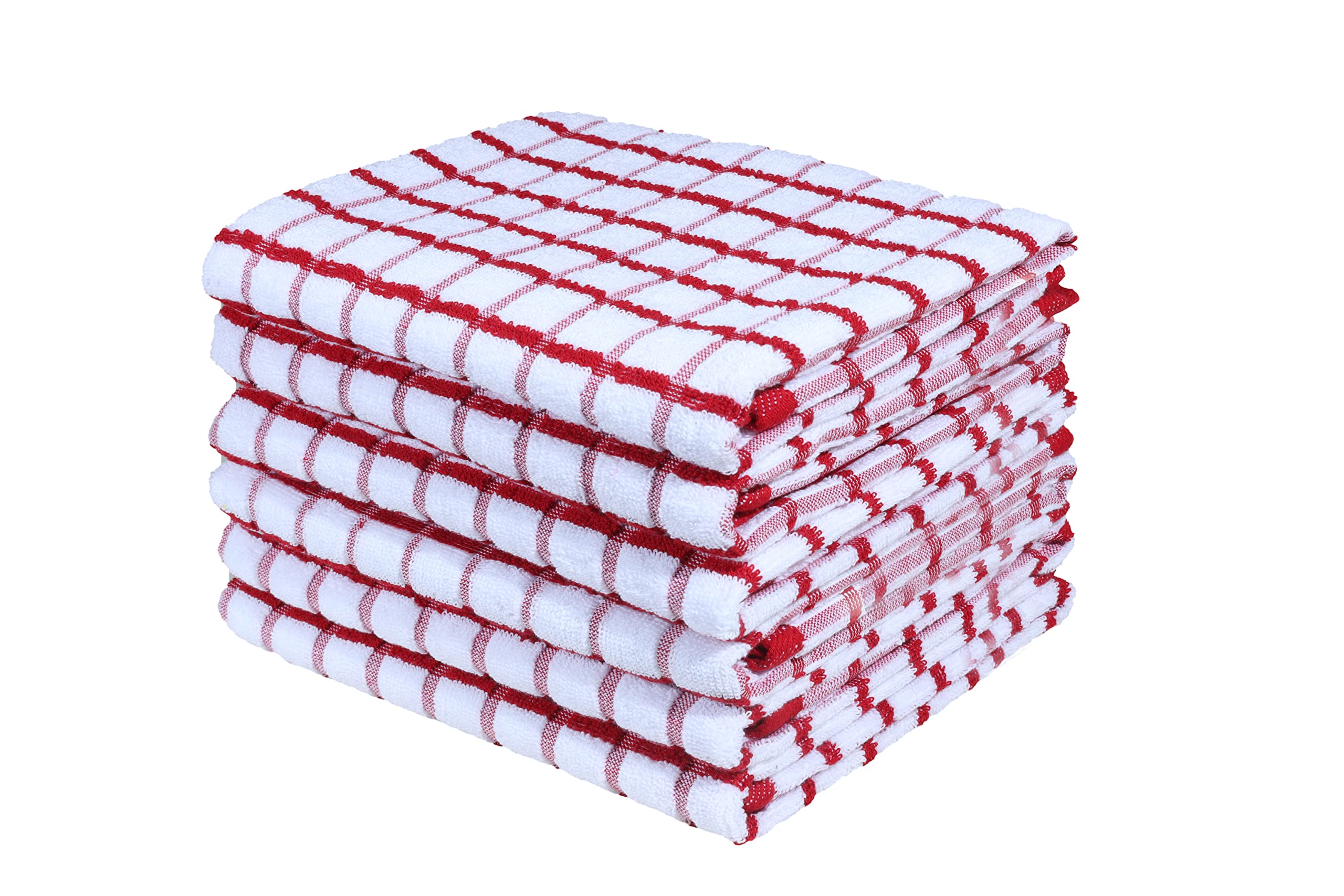 Urban Villa 6-Pack Red/White Terry Kitchen Towels - 100% Cotton, Ultra Soft, 20x30 Inches, Highly Absorbent, Oversized with Hanging Loop - Perfect for Cooking, Cleaning, and Drying Dishes