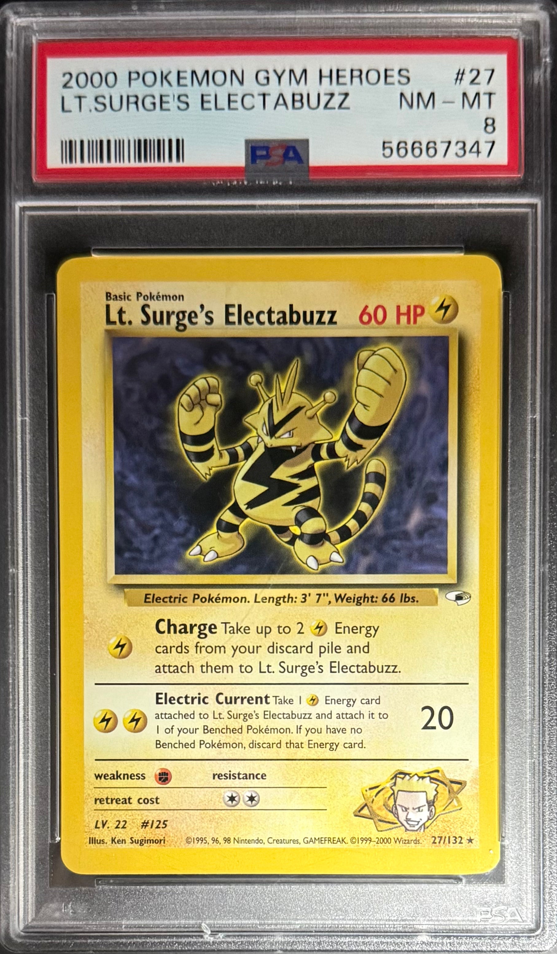 Pokémon LT Surge's Electabuzz 27/132 - PSA 8 Graded Pokémon Gym Heroes Trading Card (2000) - Perfect for Collectors & Battles