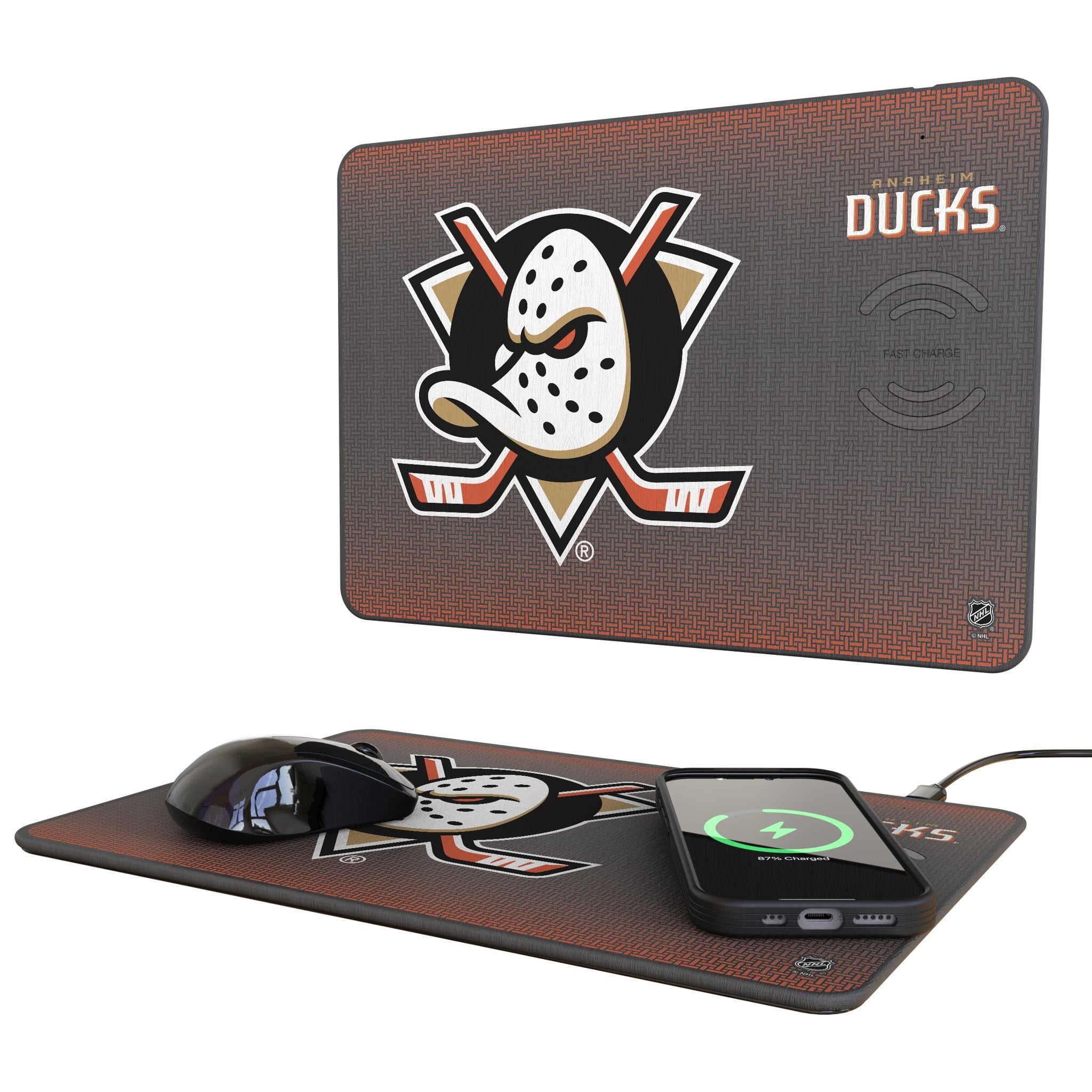 Anaheim Ducks Themed 15W Fast Wireless Charger with Mouse Pad - Perfect for Office, Gaming & Home Desk Setup