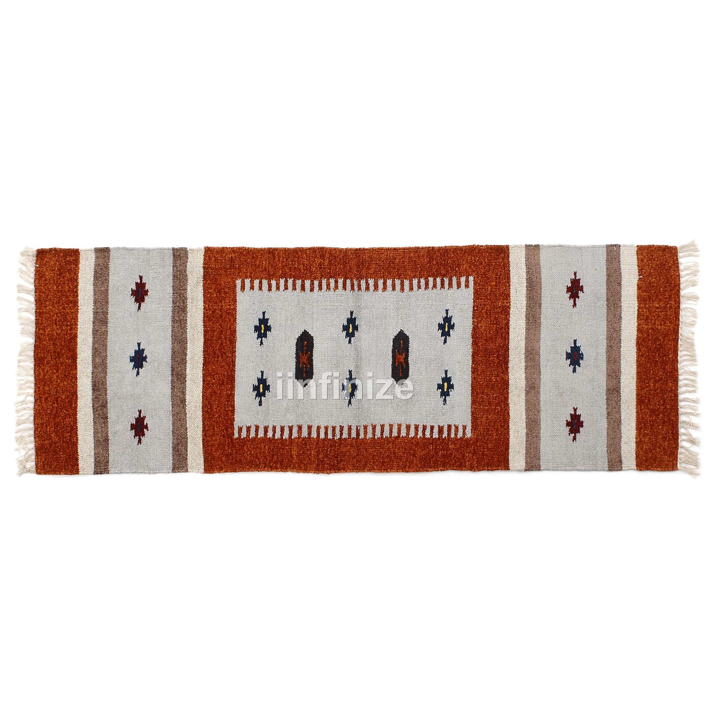 Handwoven 2x6' Silk Cotton Runner Rug - Indoor/Outdoor Kilim Carpet, Yoga Mat & Kitchen Floor Mat | Boho Home Decor for Living Room, Bedroom & Entryway