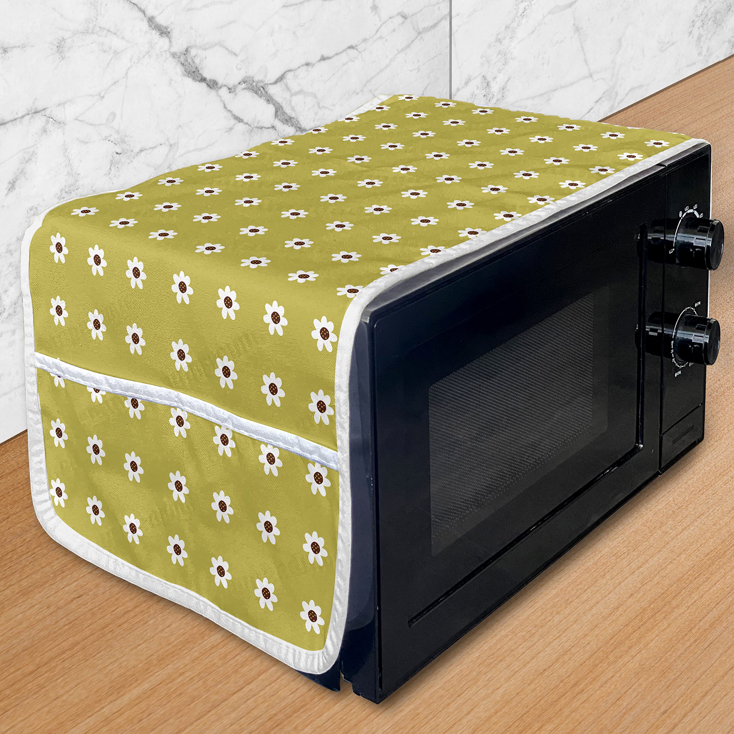 Ambesonne Daisy Microwave Cover - Waterproof Kitchen Organizer with Pockets, 36