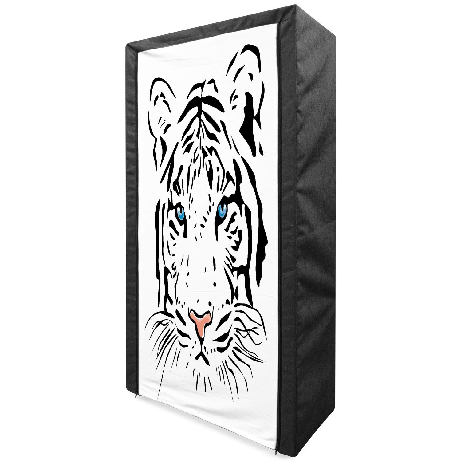 Ambesonne Portable Fabric Wardrobe with White Albino Tiger Design - 33.5