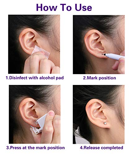 4 Pack Disposable Sterile Ear Piercing Gun Kit - Pain-Free Self Ear Piercing Tool with 2 Pcs 6mm S601 & 2 Pcs 6mm S602 Studs - Safe DIY Ear Piercing Supplies for Home Use, Parties, and Gifts