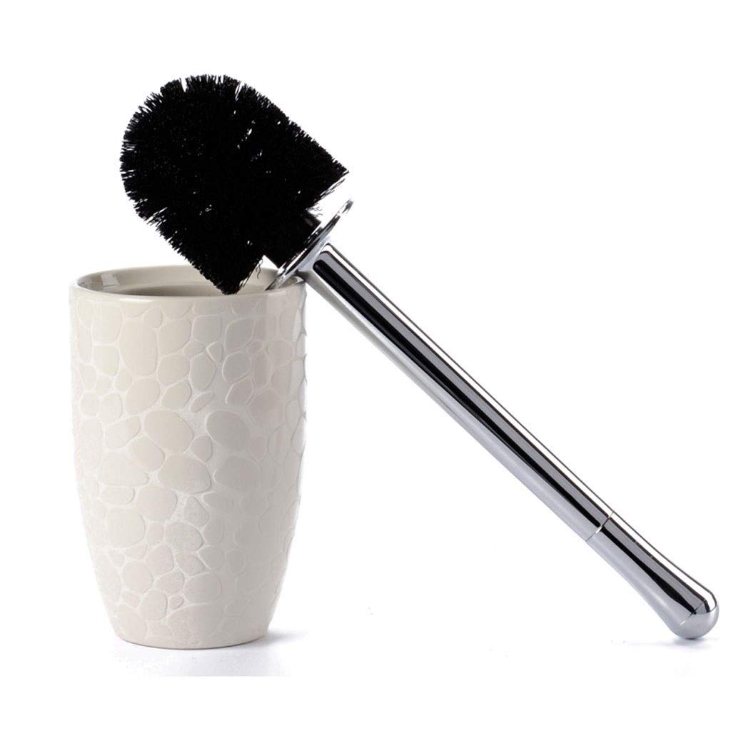 NYKK Toilet Brush and Holder Set - Ceramic Base, Bump Cobblestone Design, Neutral Hard Brush Head for Deep Cleaning - Beige | Bathroom Cleaning Essentials for Home, Hotel, and Office Use
