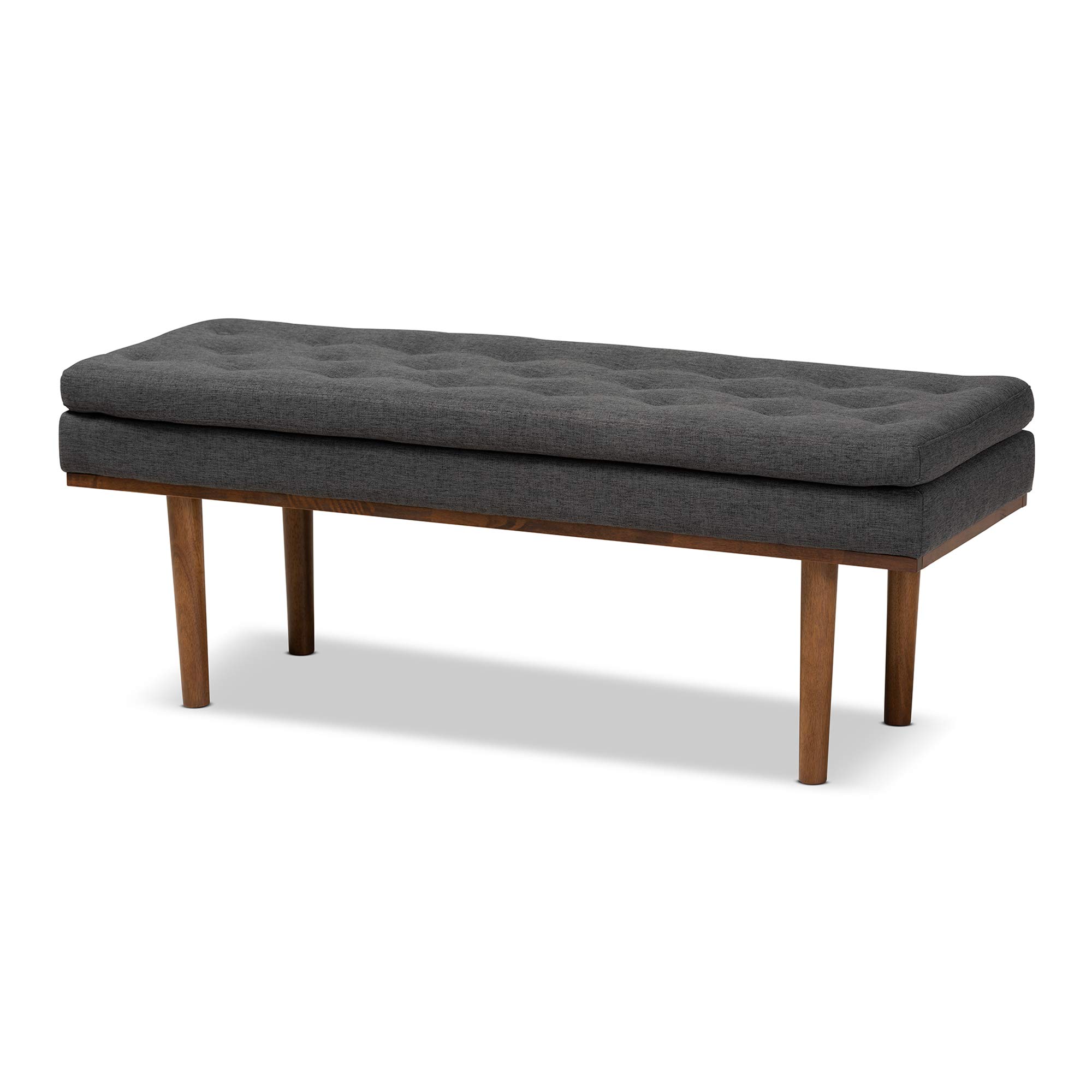 Baxton Studio Modern Wooden Bench with Dark Grey Upholstery & Walnut Legs - Perfect for Entryway, Living Room, or Bedroom Seating