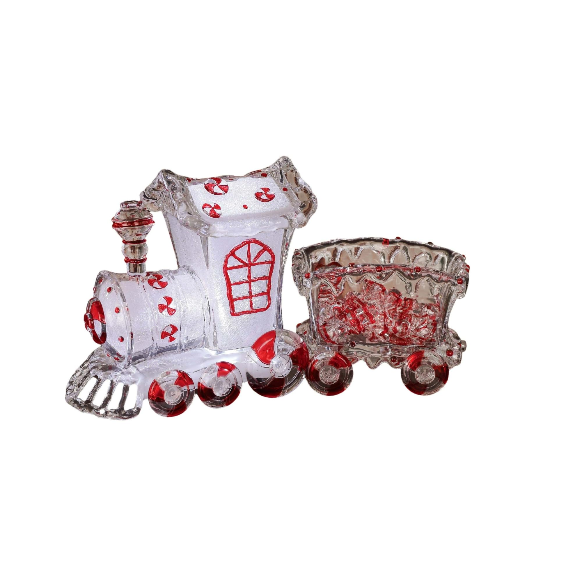Pack of 2 Clear and Red Contemporary LED Lighted Candy Train Decorations - 14 Inch Holiday Christmas Decor for Home, Party, and Festive Events