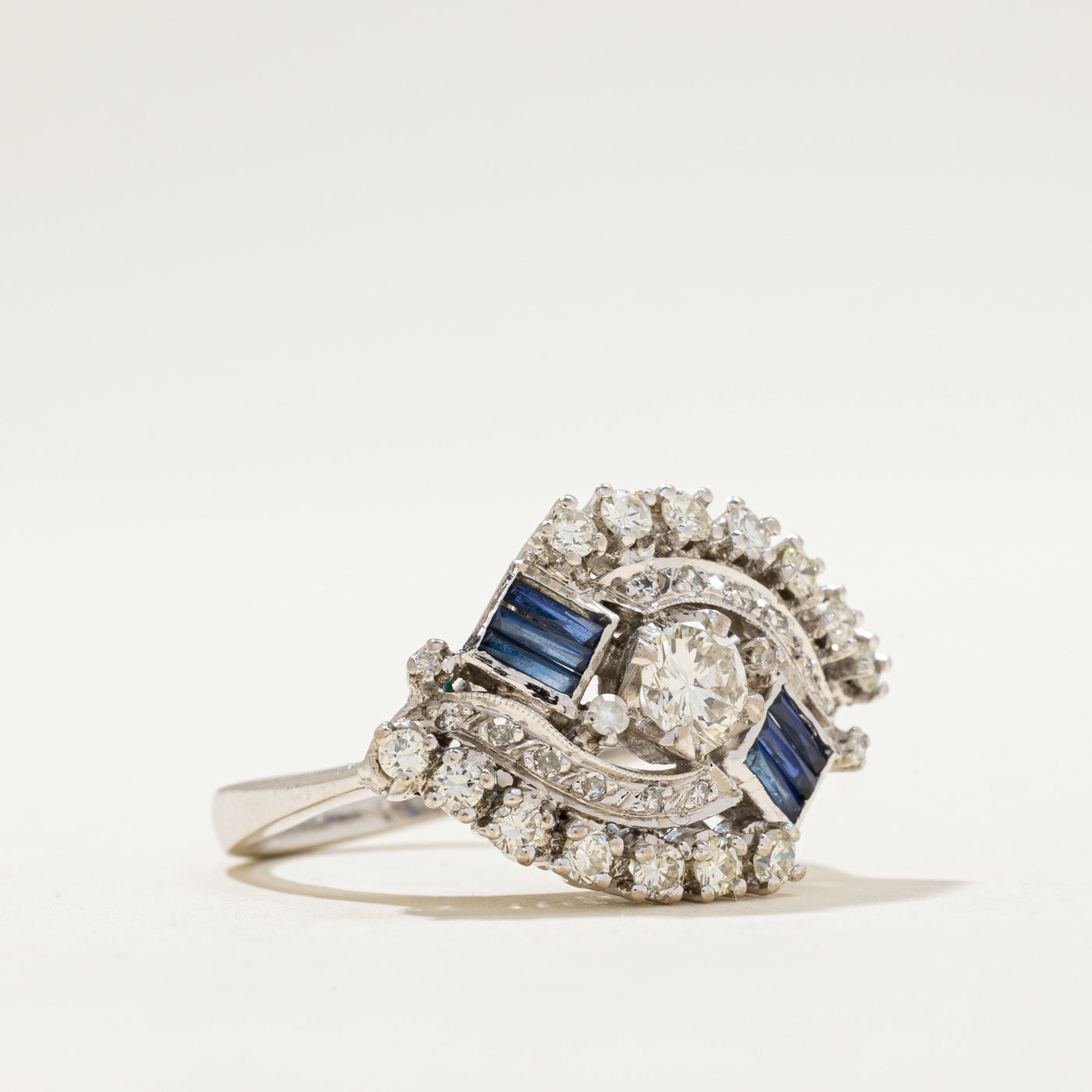 Elegant Diamond & Synthetic Sapphire Cocktail Ring - 0.95ctw Gemstone, 0.36ctw Diamond - Size 8 | Perfect for Evening Parties, Weddings & Special Occasions