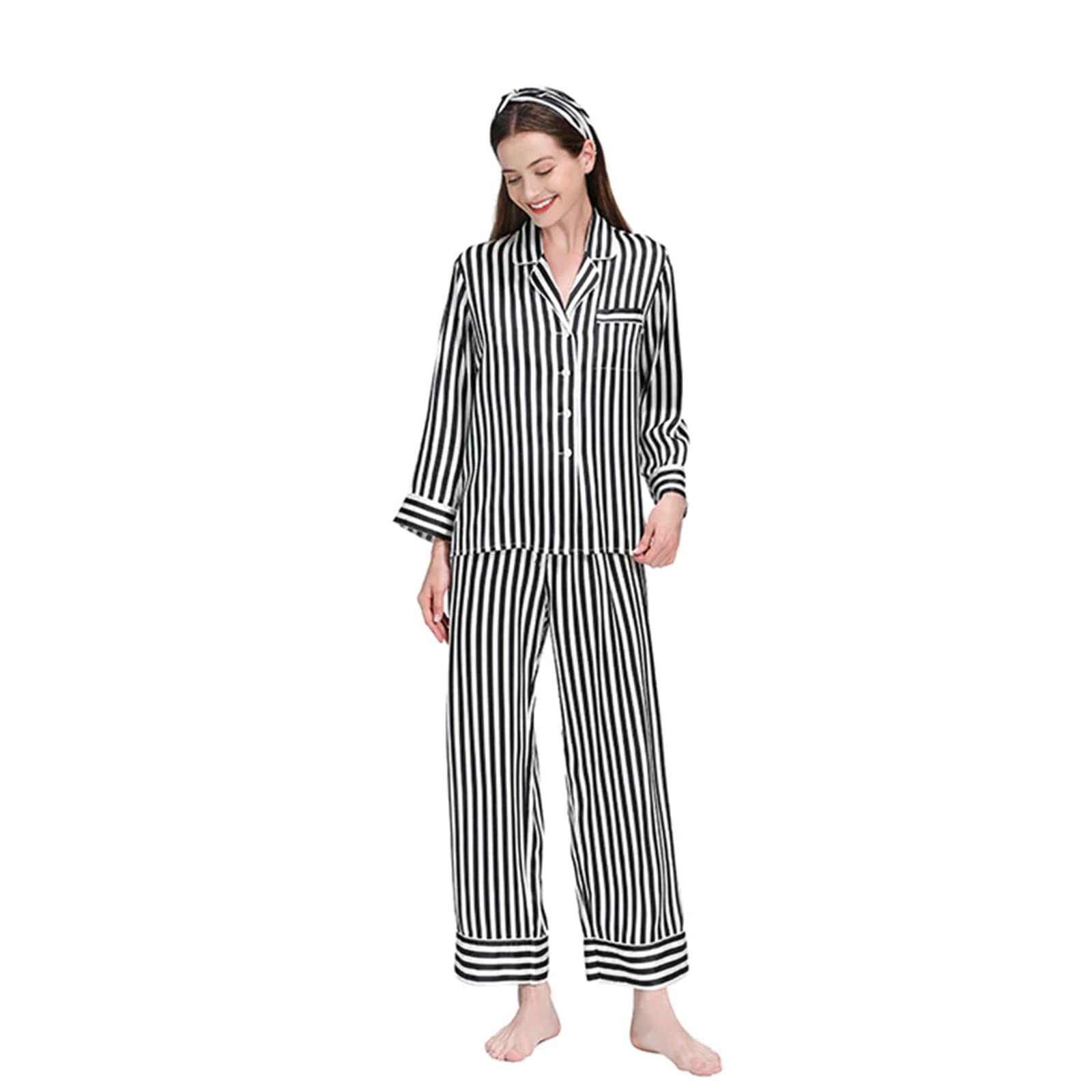 Luxury Silk Nightgown & Pajama Set for Women - Soft Long Silk Robe Sleepwear - Elegant Loungewear for Bedtime, Bridal Shower & Romantic Occasions