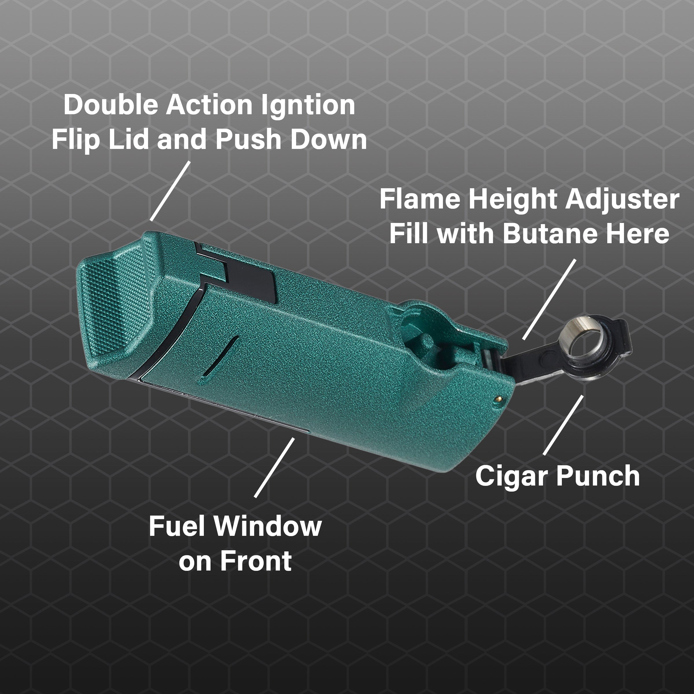 Visol Colonel Triple Flame Torch Lighter - Windproof Butane Lighter for Cigars, Candles & Outdoor Use (Green) - Perfect for Camping, BBQ & Survival Kits