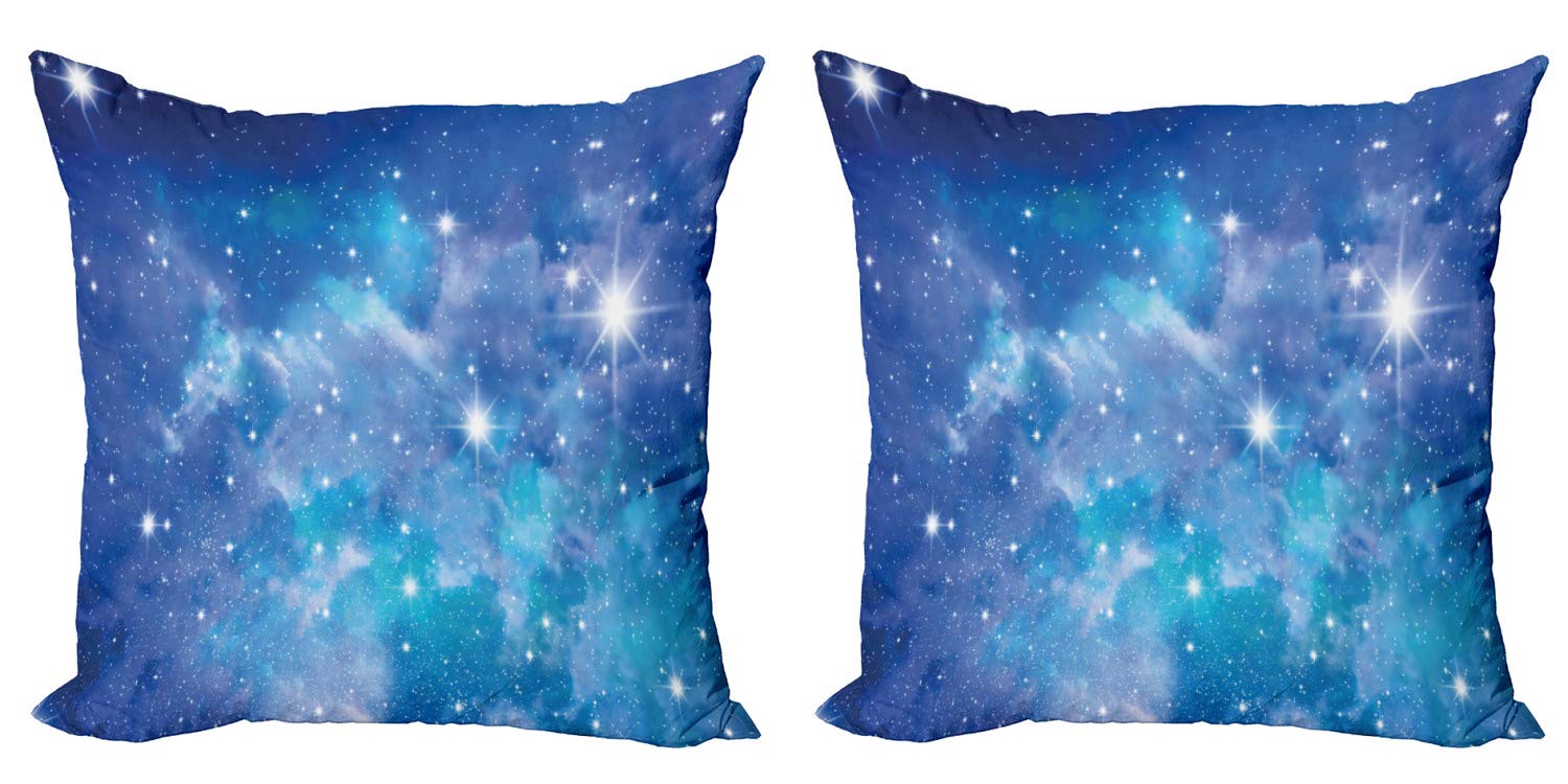 Ambesonne Space Throw Pillow Cover Set of 2 - 18 Inch Star Cluster Constellation Design with Zipper Closure - Purple Grey Turquoise Digital Print for Living Room, Bedroom Decor