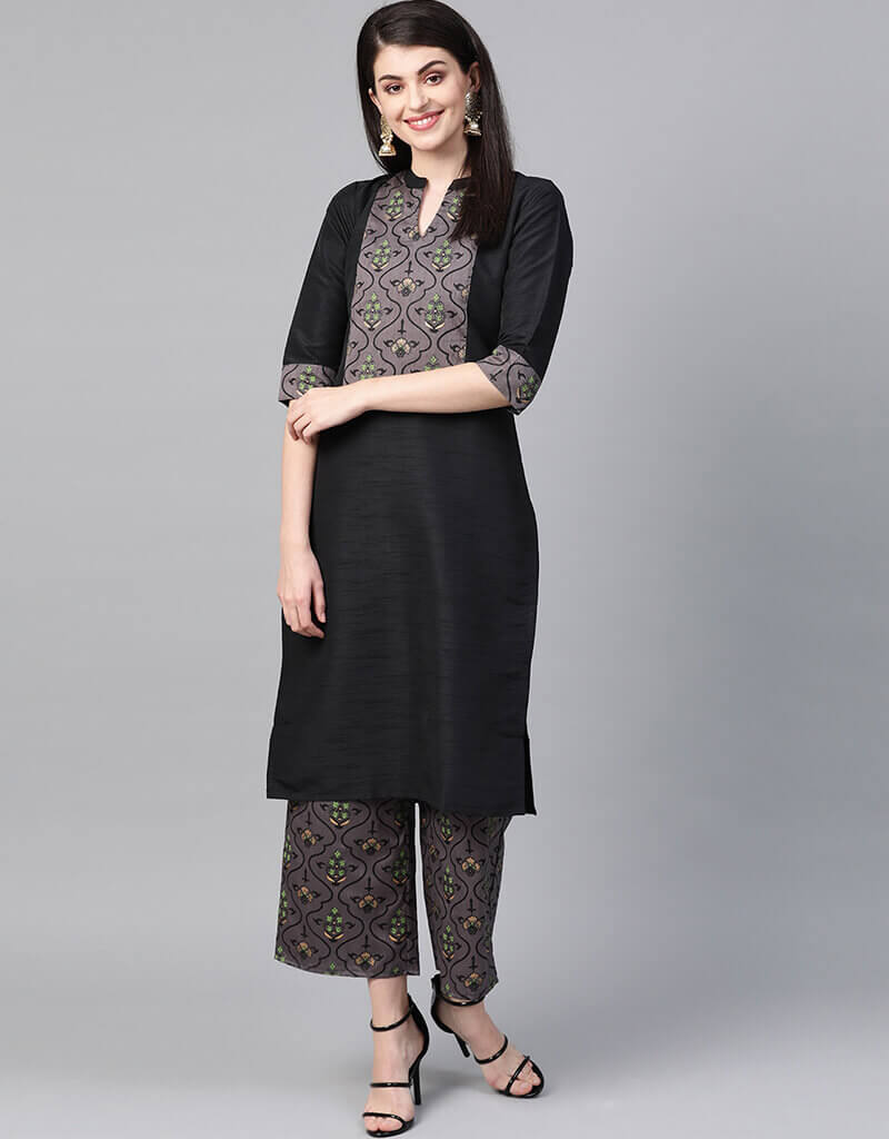 Black Poly Silk Palazzo Suit for Women - Elegant Flowy Wide Leg Pants & Top Set - Perfect for Casual Wear, Office Outfits & Special Occasions