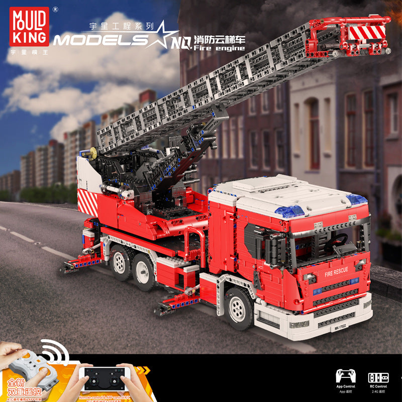 4886PCS MOULDKING 17022 Remote Control Fire Ladder Truck Building Set - Realistic Fire Rescue Toy for Kids & Collectors - Perfect for Playtime, Gifts & Display