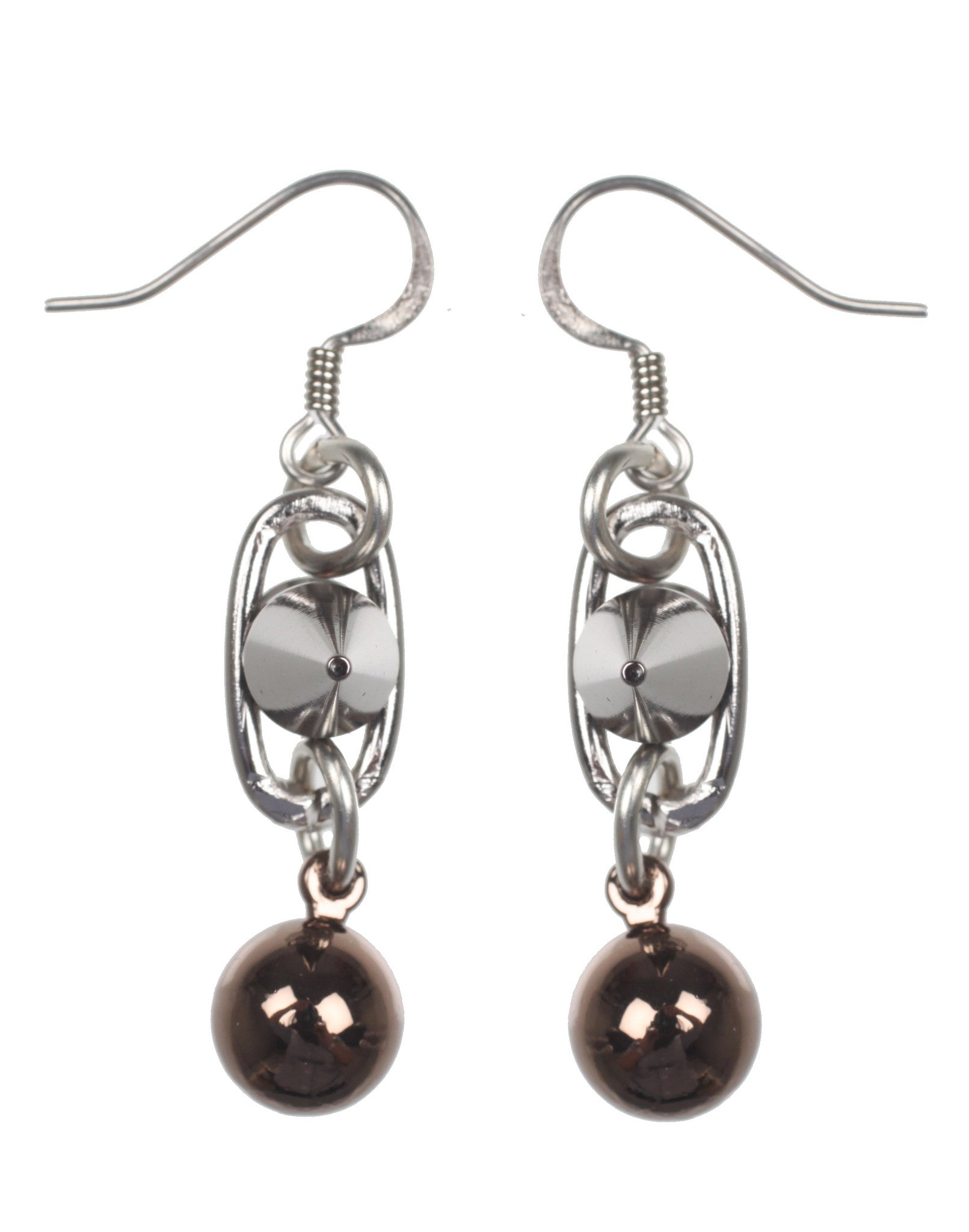 Spike & Sphere Earrings - Rhodium, Brown, Ruthenium Plated Dangle Earrings for Women | Elegant Party, Wedding, Date Night Jewelry Accessories