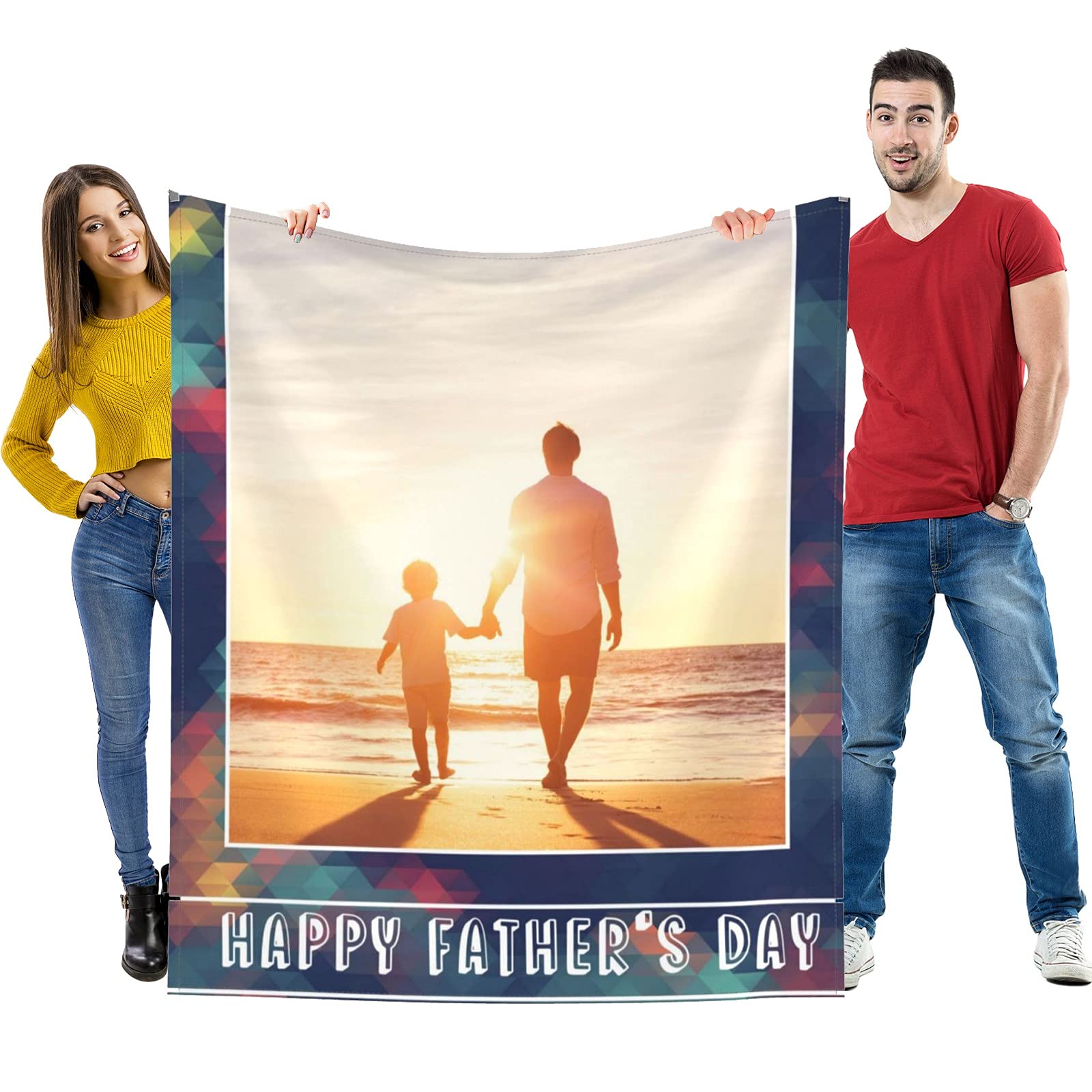 **Personalized Photo Blanket for Dad - Custom Father's Day Gift from Daughter, Son, Kids, Girlfriend - 40