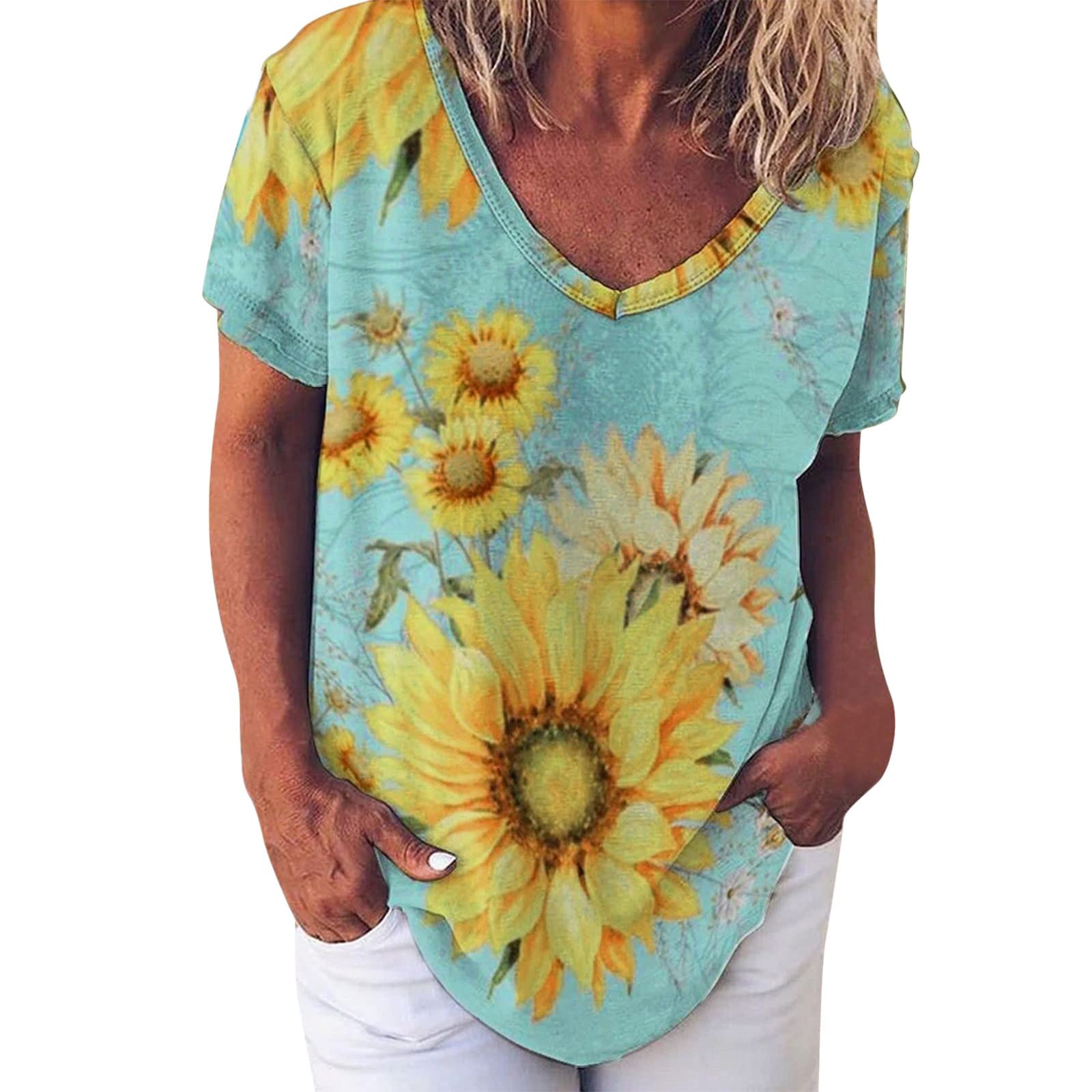 Women's Short Sleeve V-Neck Flowy Blouse - Casual Summer Tops & Tee Shirts for Women | Perfect for Office, Beach & Everyday Wear