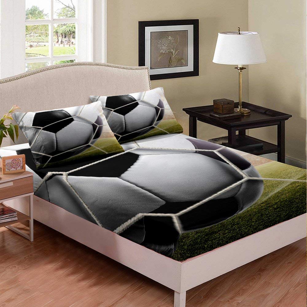Premium Soccer Print Fitted Sheet Set for Teens - Goal Theme Football Lovers Bedding - Twin XL Deep Pocket Duvet Cover - Ultra Soft & Warm 2-Piece Set (1 Fitted Sheet + 1 Pillowcase) - Perfect for Sports-Themed Bedrooms, Dorm Rooms & Soccer Fan Gifts