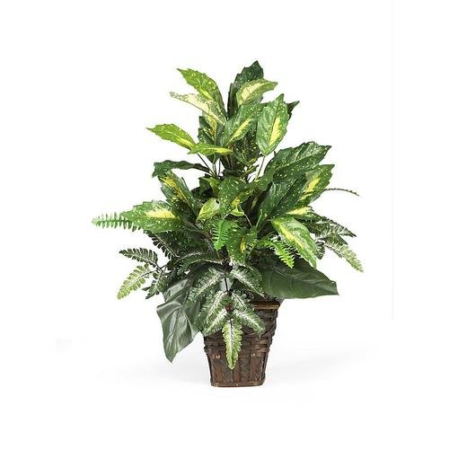 Mixed Greens with Wicker Silk Plant - Artificial Hanging Plants for Home Decor, Office, Wedding & Indoor Greenery
