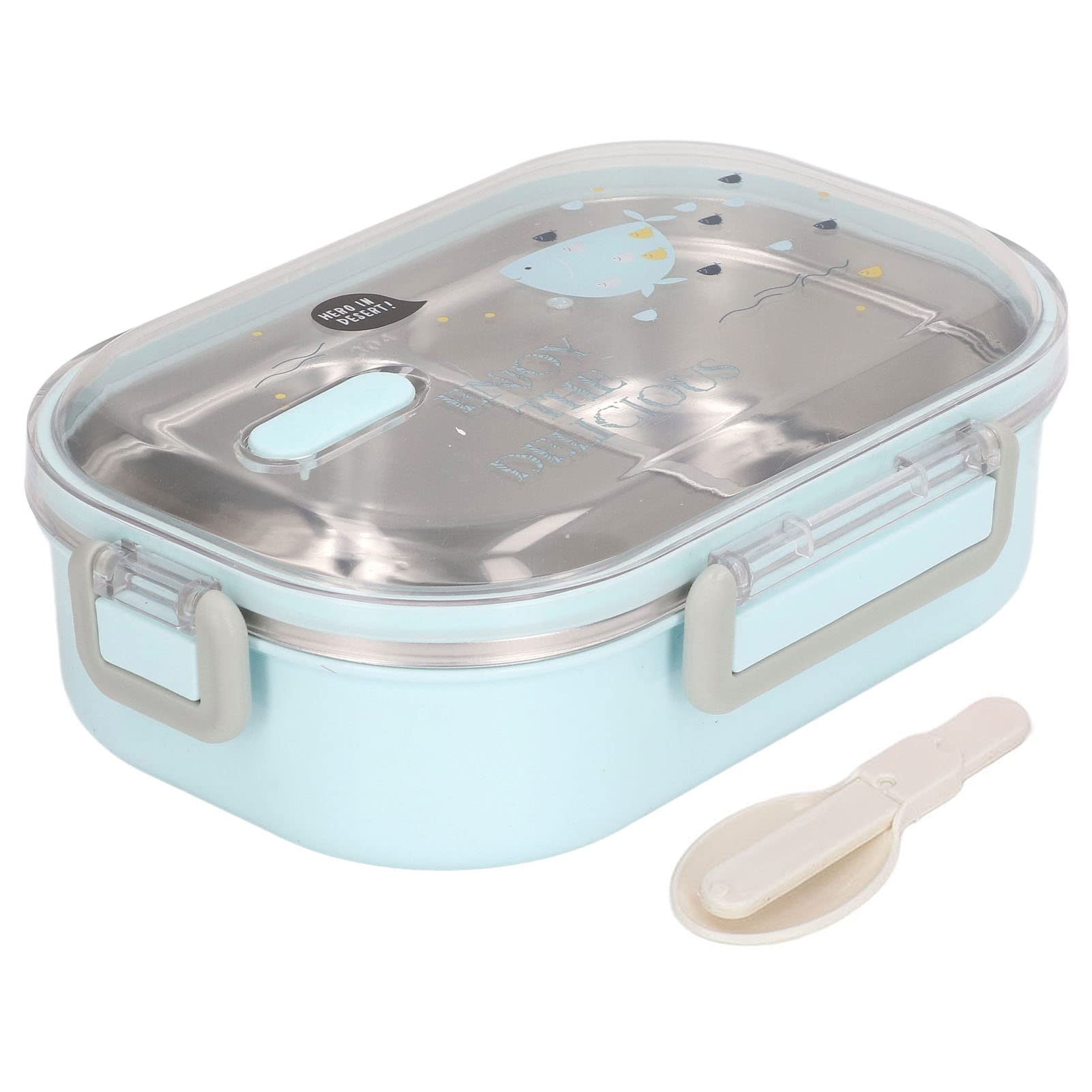 Zerodis 304 Stainless Steel Leakproof Lunch Box with Thermal Insulation - 3 Compartment Bento Box for Kids & Adults (Transparent Blue Fish Design) - Perfect for School, Office, Picnics & Outdoor Activities