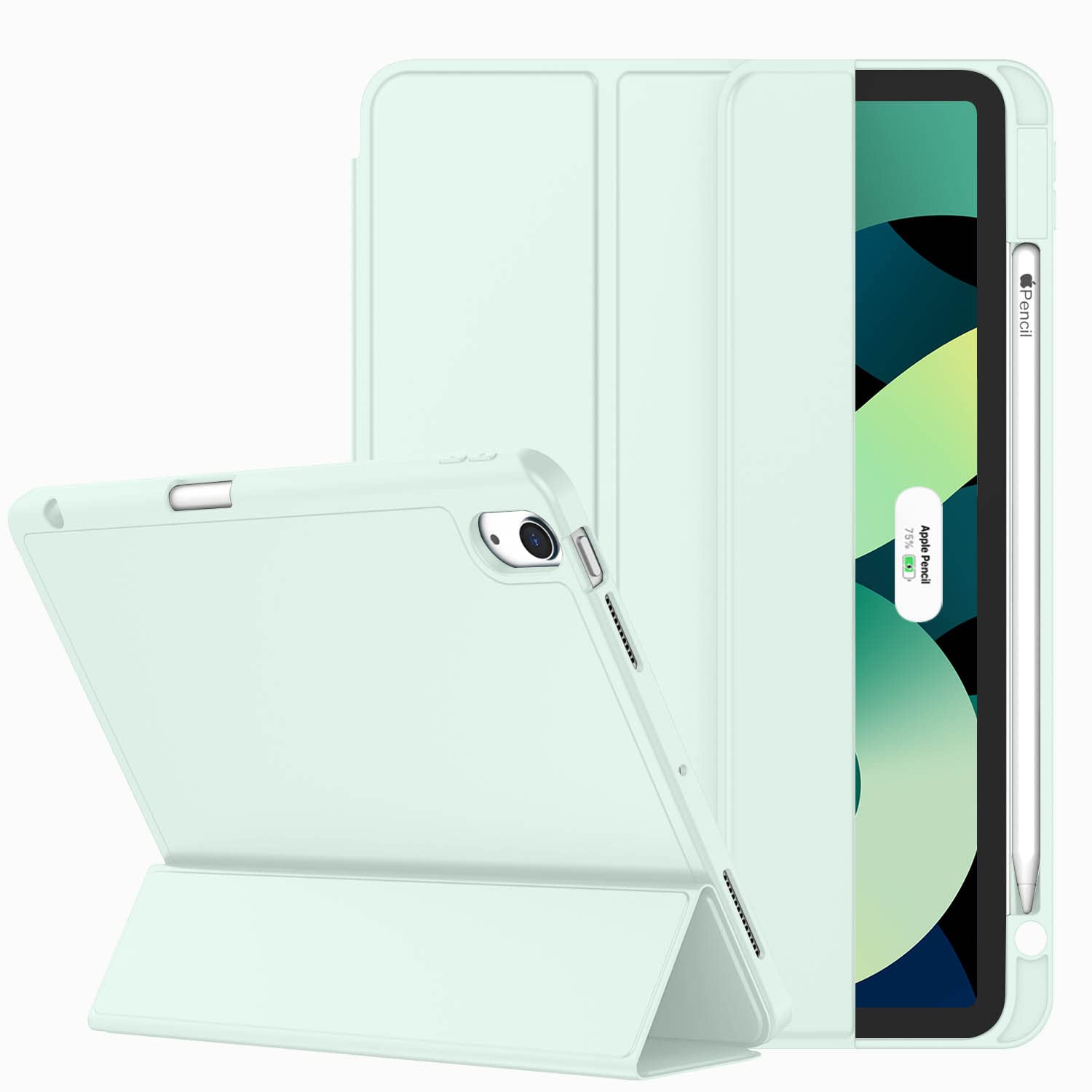ZryXal iPad Air 11 Inch Case M3 2025 / M2 2024, Slim Protective Cover for iPad Air 5th & 4th Gen 10.9 Inch (2022/2020) - Supports Touch ID & Auto Wake/Sleep - Perfect for Work, School & Travel (Pale Green)
