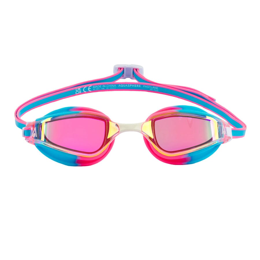 Aqua Sphere Fastlane Titanium Mirror Swimming Goggles for Adults - Anti-Fog UV Protection, Pink/Blue - Perfect for Competitive Swimming, Triathlon & Pool Training