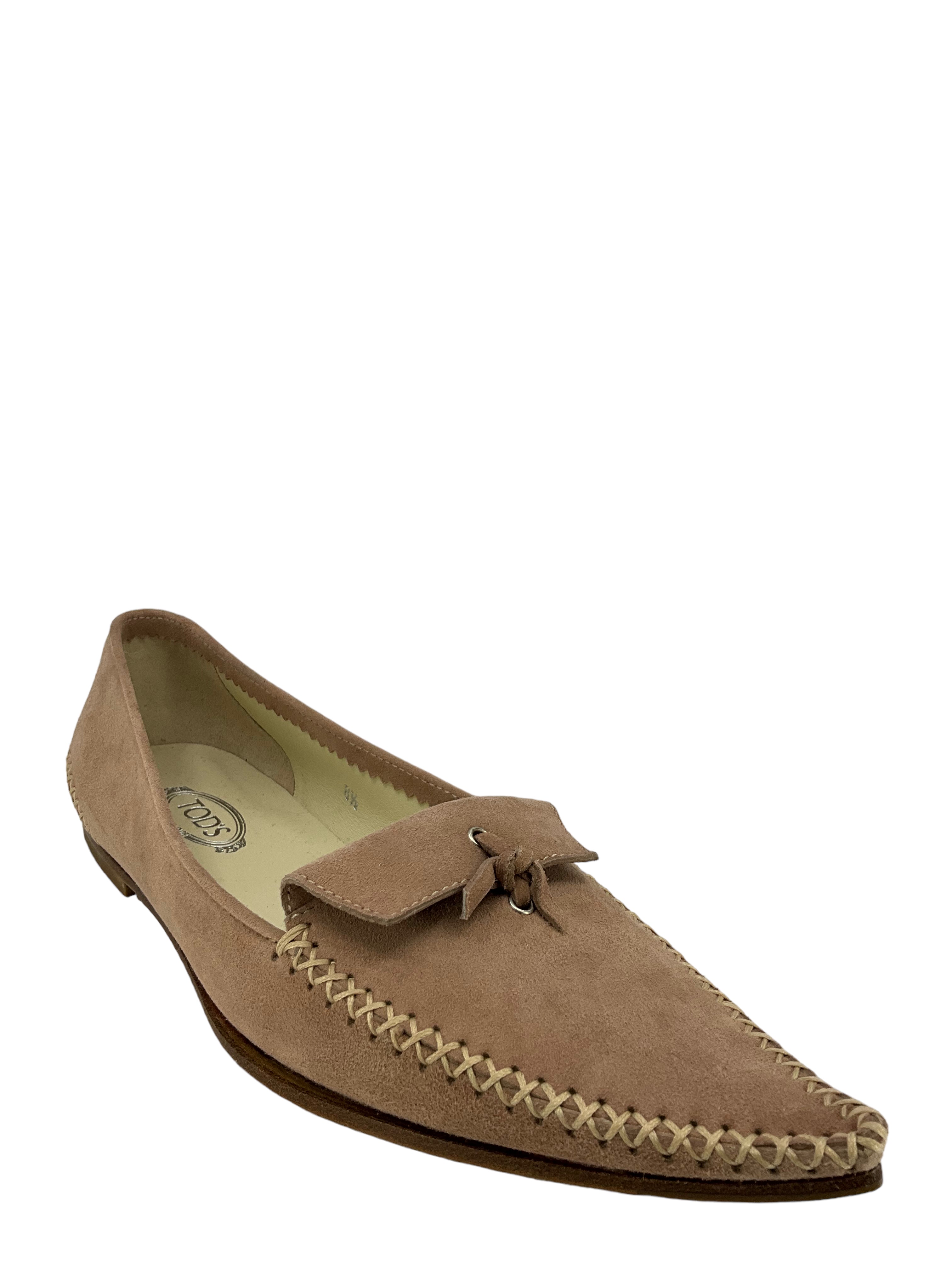 Tod's Pointed Toe Stitched Suede Loafers for Women - Size 8.5 US - Comfortable & Stylish Slip-On Shoes for Office, Business & Casual Wear