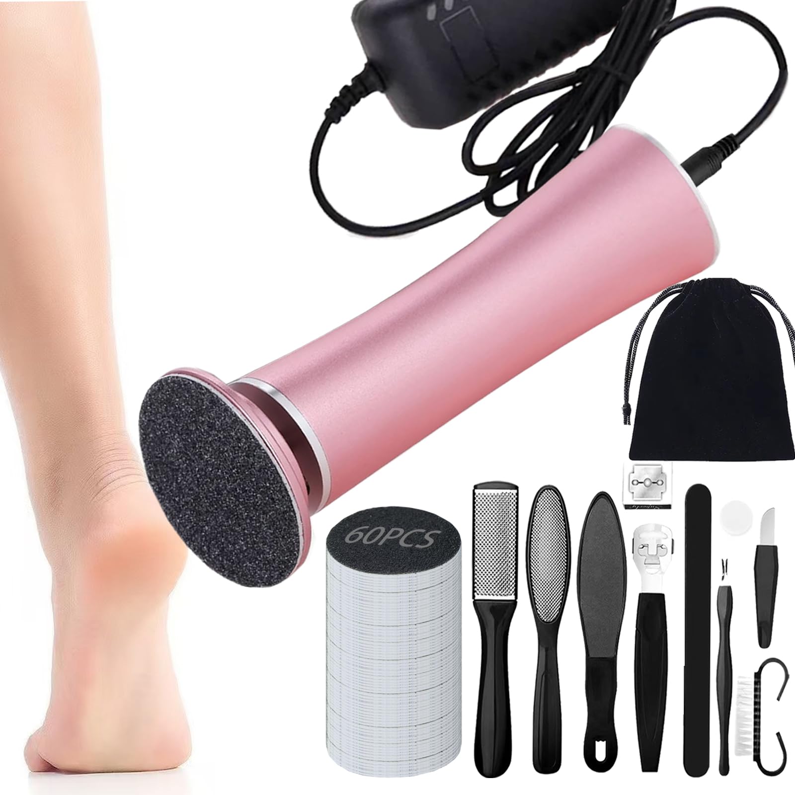 Darmave™ Electric Foot Callus Remover - Professional Pedicure Tool with 60 Sanding Pads & Foot File for Cracked Heels - Perfect for At-Home Spa, Dry Skin Care & Smooth Feet Treatment