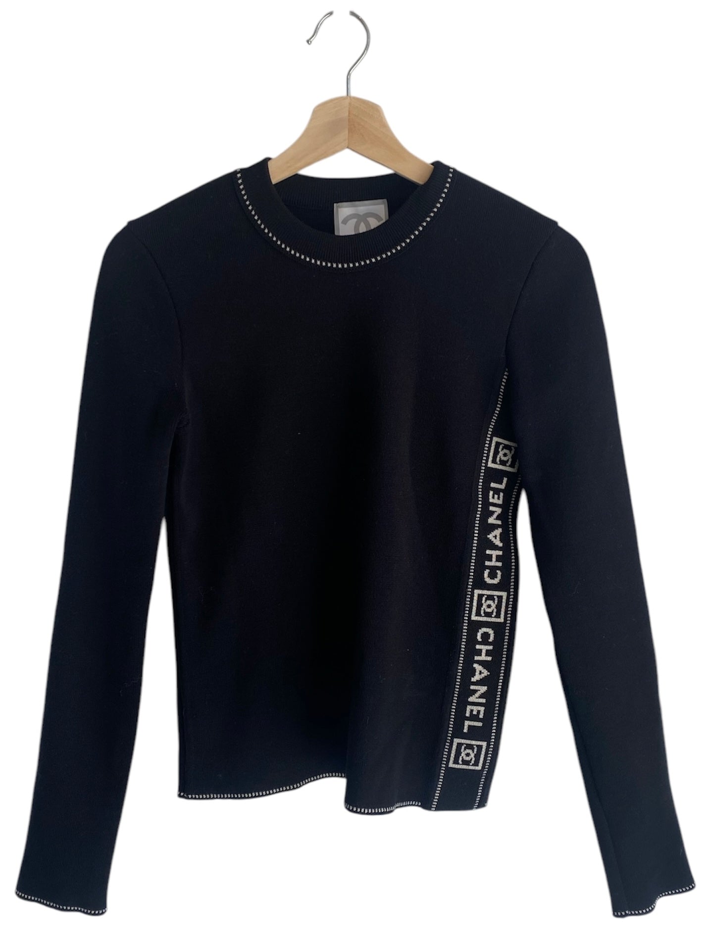 Chanel Sport Black Logo Knit Crewneck Sweatshirt for Men - Casual Luxury Pullover for Gym, Travel & Streetwear Fashion