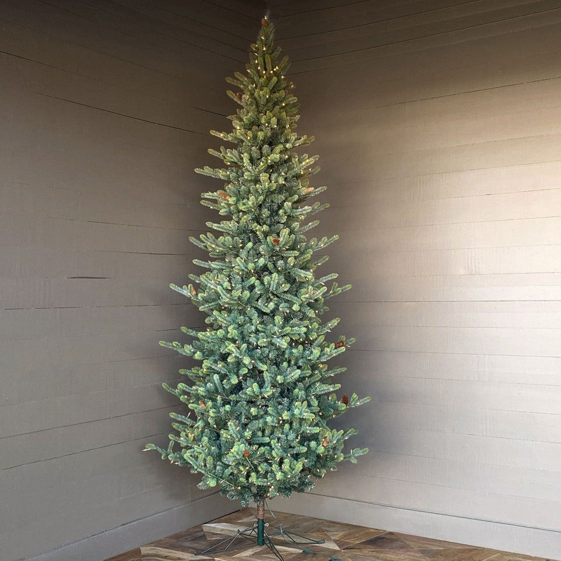 12' Slim Blue Spruce Artificial Christmas Tree with 500 Warm White LED Lights - Pre-Lit Holiday Decor for Living Room, Office & Party