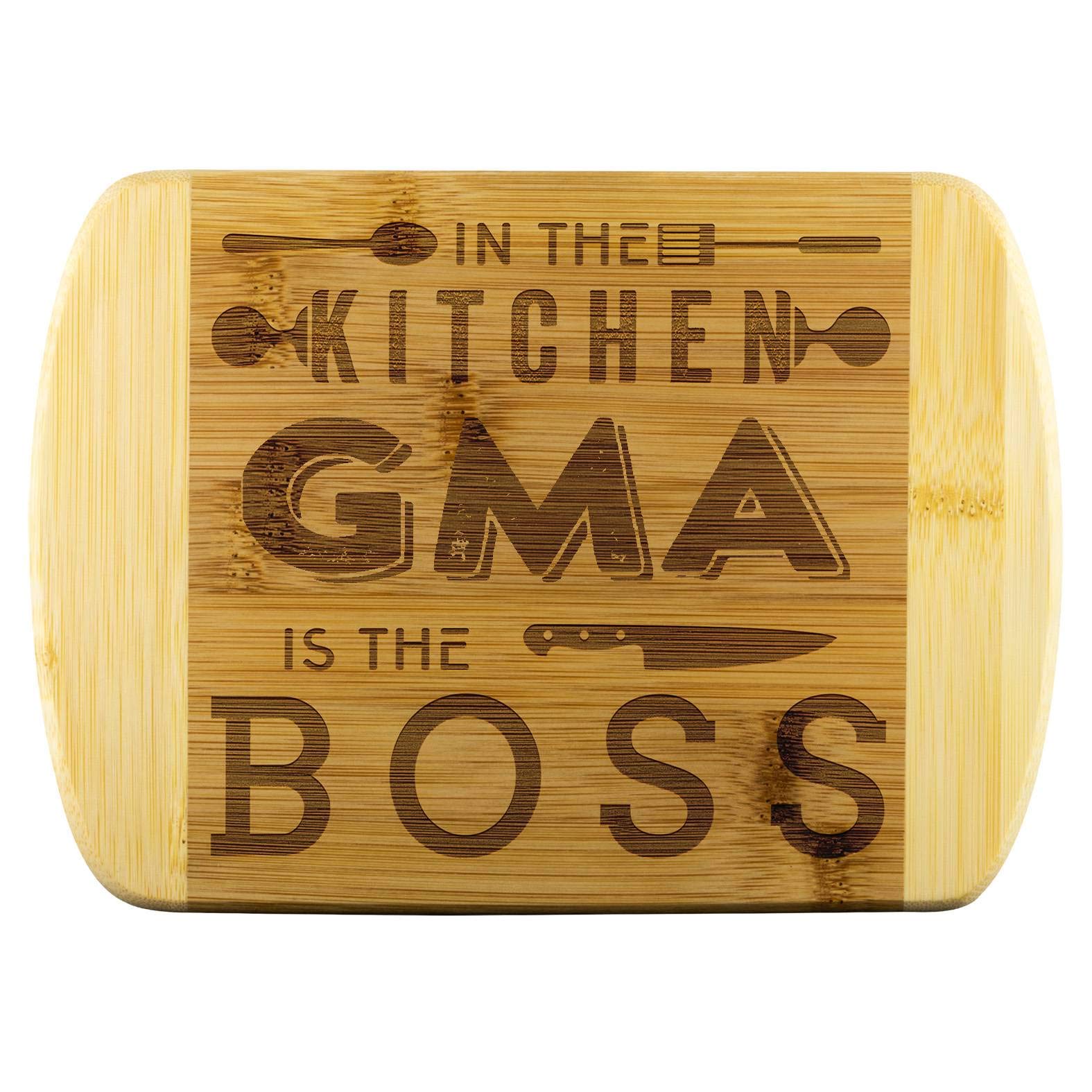 Funny Kitchen Cutting Board for Mom - Bamboo Engraved 'In The Kitchen Gma Is The Boss' - Unique Mother's Day Gift for Cooking Enthusiasts, Perfect for Home Chefs and Family Gatherings