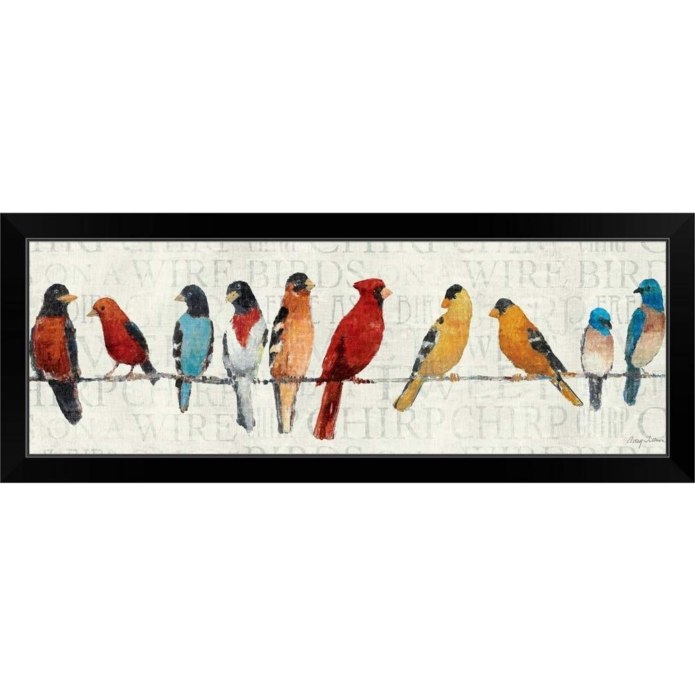 Birds on a Wire Black Framed Art Print - Cardinal & Songbird Wall Decor - Ready to Hang Home & Office Wall Art for Living Room, Bedroom, or Office Decoration