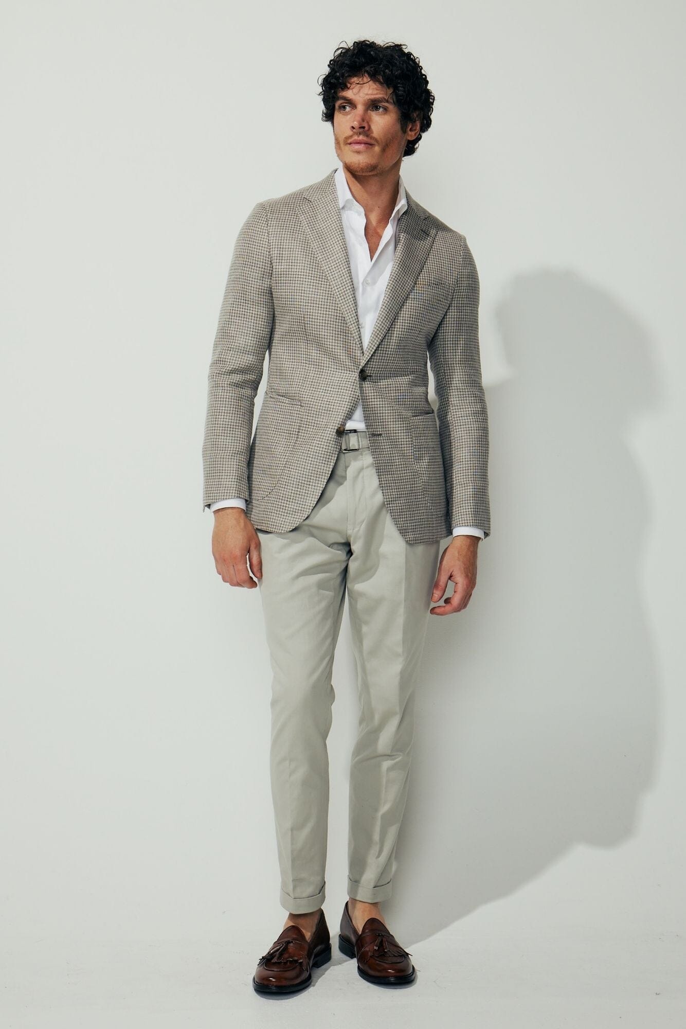 Liam Sports Jacket - Brown & Sand Wool Silk Linen Blend Men's Casual Coat for Outdoor Activities and Travel