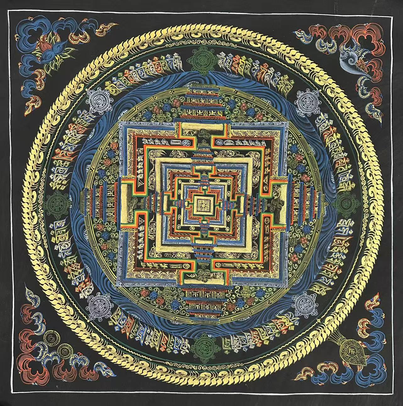 Authentic Tibetan Thangka Painting - Kalachakra Mandala Wall Art for Meditation & Spiritual Decor | Perfect for Home, Yoga Studio & Buddhist Altar