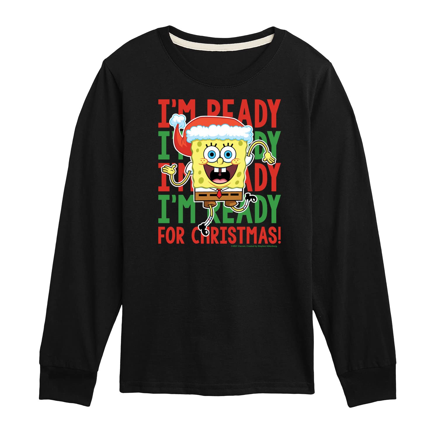 HYBRID APPAREL Spongebob Squarepants Christmas Graphic T-Shirt - Long Sleeve Holiday Tee for Toddlers & Kids - Perfect for Christmas Parties & Family Gatherings