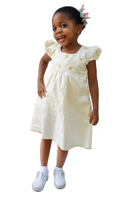 African Brocade Dress with Gold Embroidery for Girls DPC475G - Elegant Traditional Outfit for Special Occasions & Cultural Events