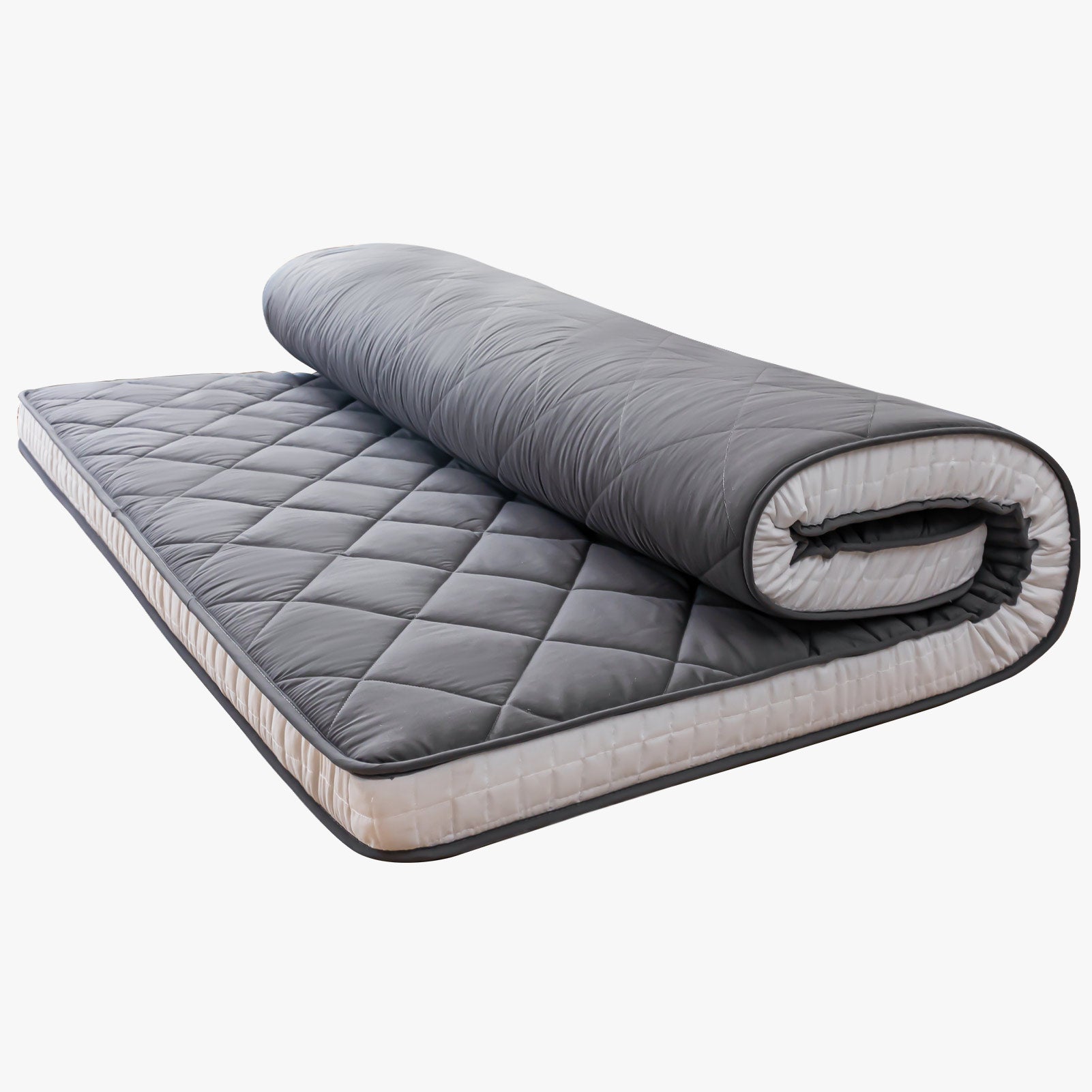 MAXYOYO Diamond Patterned Padded Japanese Futon Bed - Extra Thick Floor Mattress & Quilted Mattress Topper in Dark Grey | Perfect for Guest Beds, Small Spaces & Minimalist Home Decor